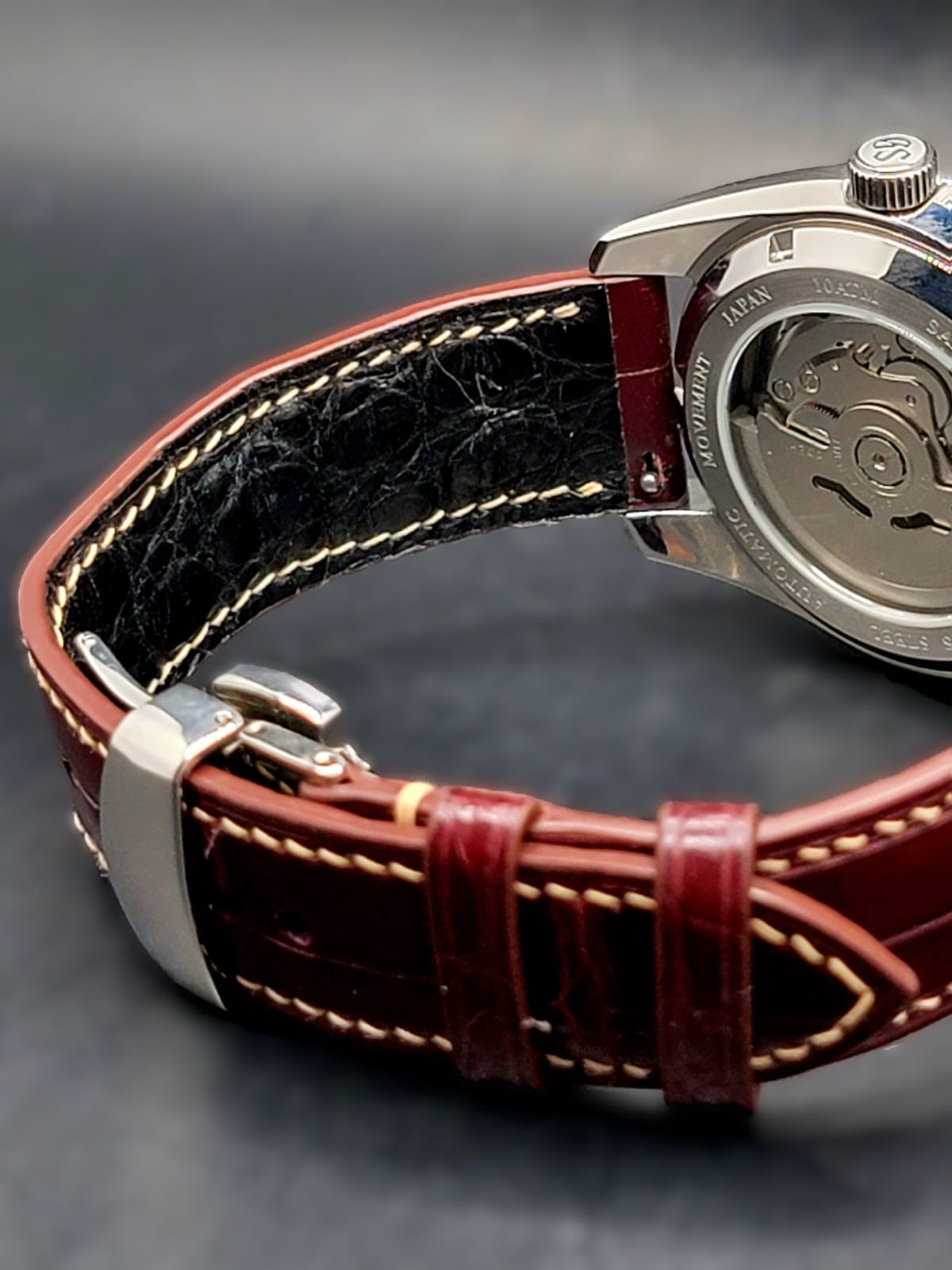 CUSTOM PREMIER LIMITLESS MOD (GRAND SEIKO HERITAGE GMT) BURGANDY DIAL, CUSTOM HANDMADE LEATHER BAND WITH BUTTERFLY CLASP, NH34GMT AUTOMATIC NEW **BUILD TO ORDER, SERIOUS INQUIRES ONLY PLEASE**