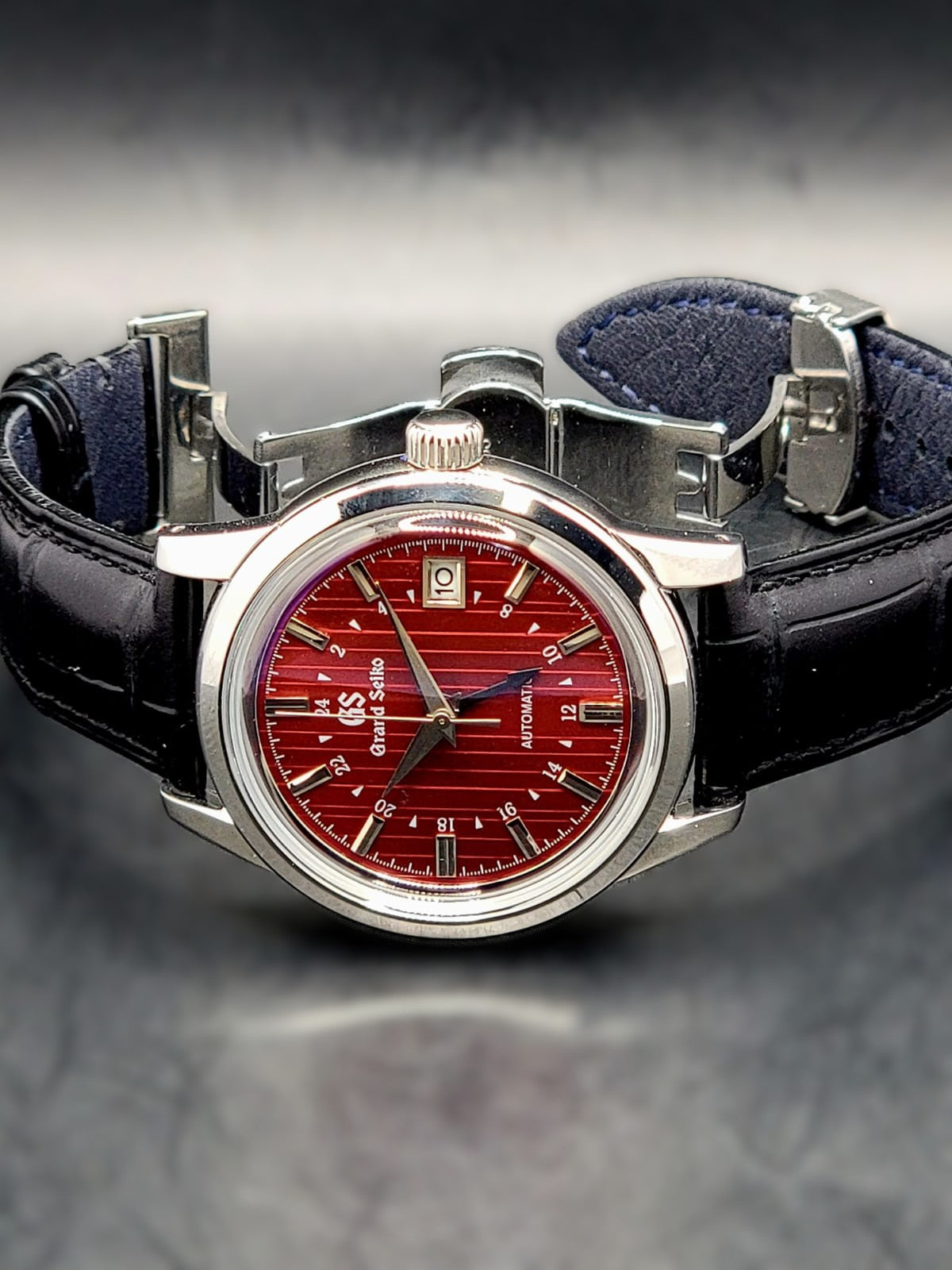 CUSTOM MOD (GRAND SEIKO ELEGANCE GMT) BURGANDY DIAL WITH BLACK GMT LEATHER STRAP AUTO NH34 NEW