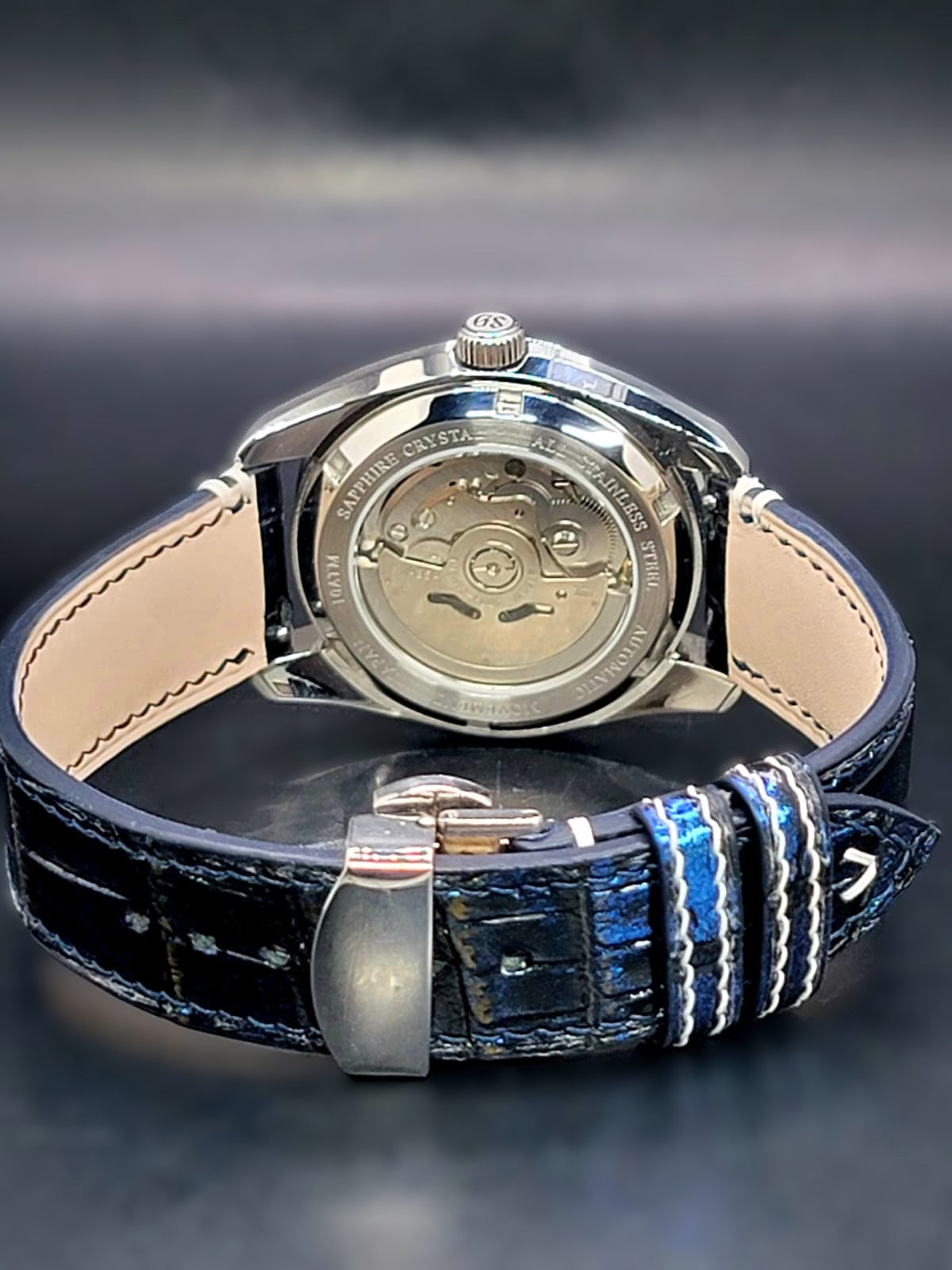 CUSTOM PREMIER GRAND SEIKO WHITE SHUNBUN MOD WITH GALAXY BLUE n GOLD LEATHER