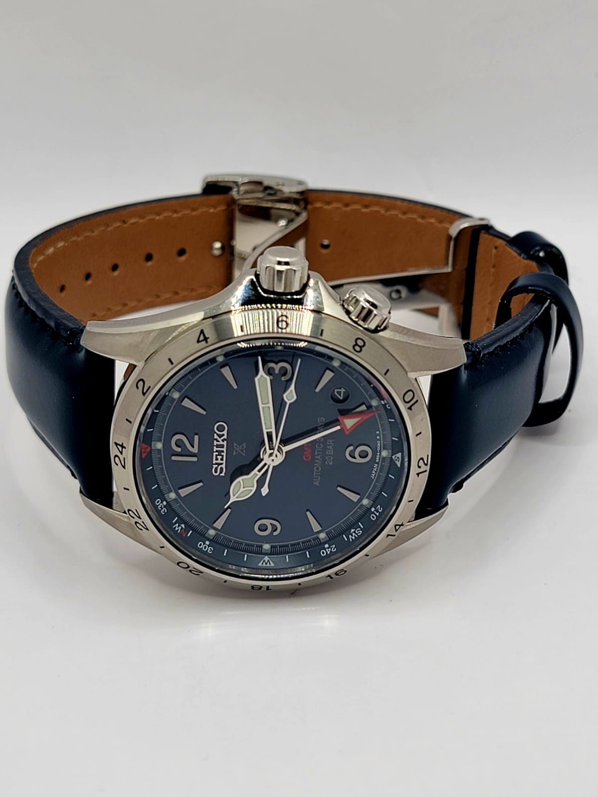 NEW Seiko Prospex Alpinist GMT Blue Dial Blue Leather Strap and Seiko Butterfly