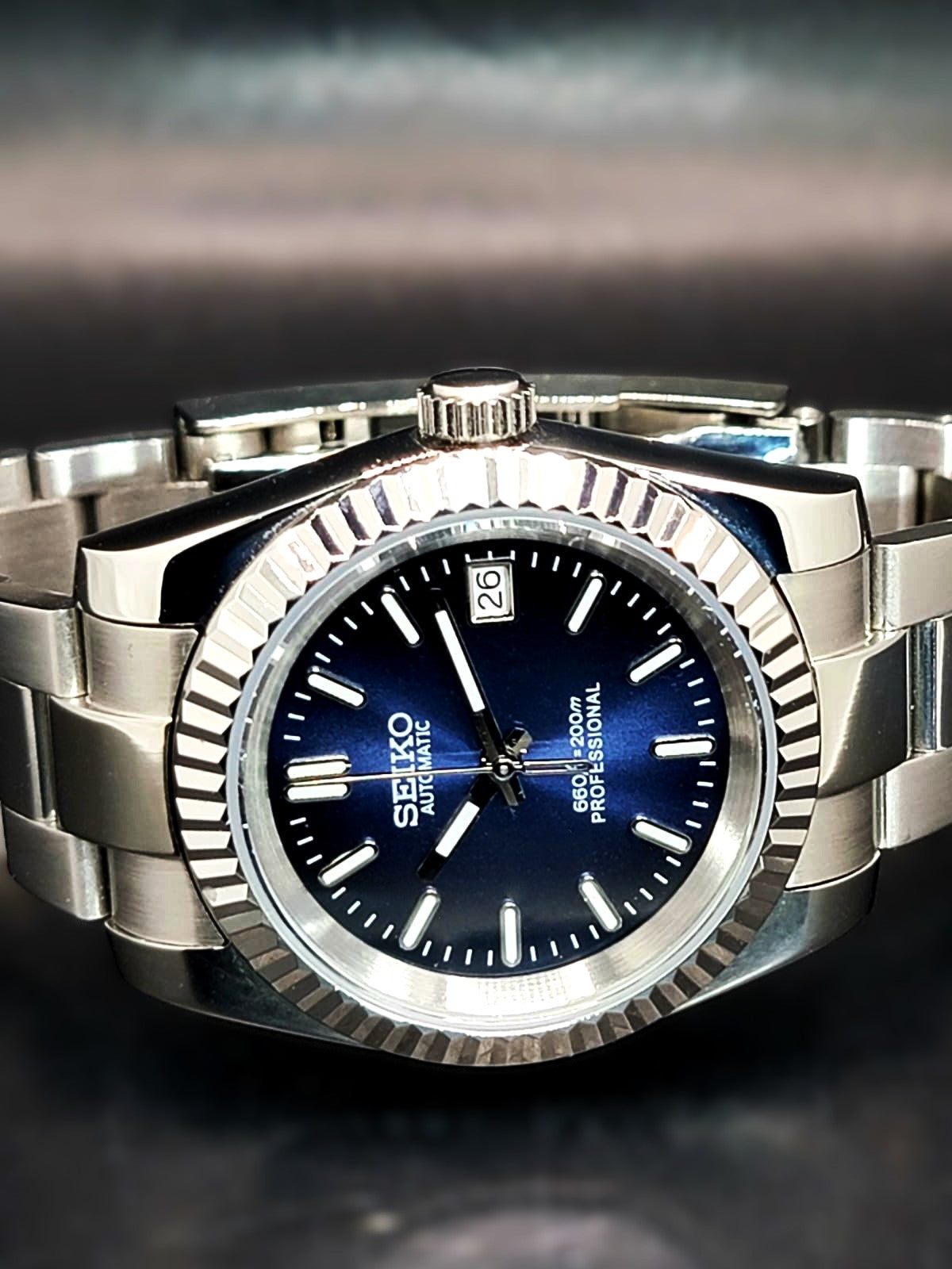 CUSTOM SEIKO MOD - NAVY BLUE - DATEJUST CASE - AUTOMATIC