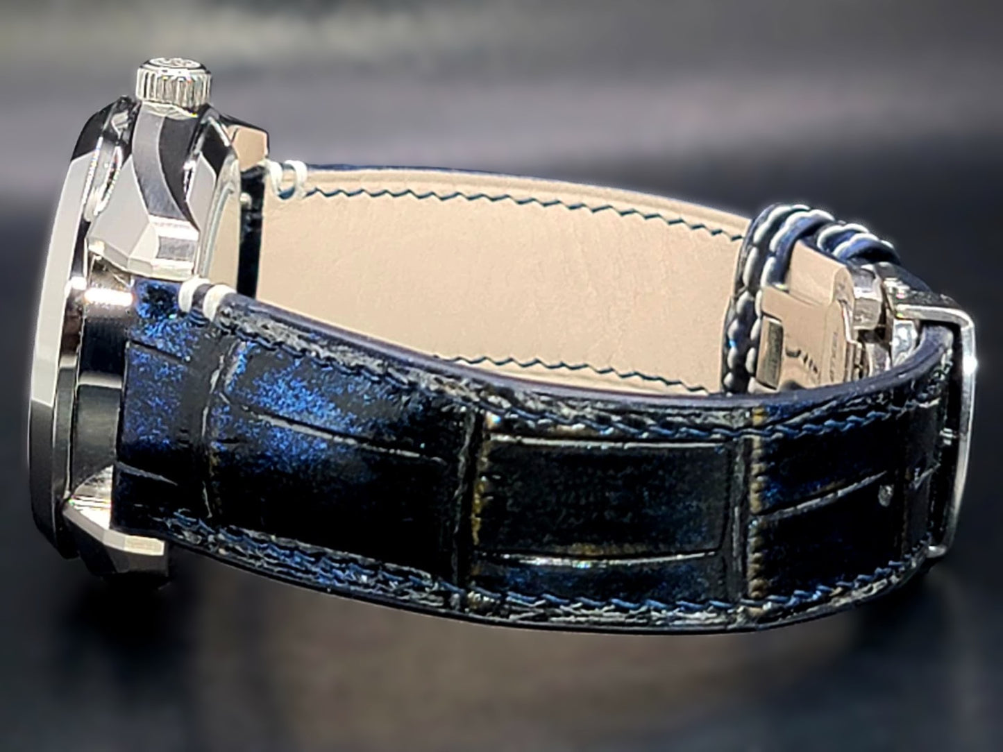 CUSTOM PREMIER GRAND SEIKO WHITE SHUNBUN MOD WITH GALAXY BLUE n GOLD LEATHER