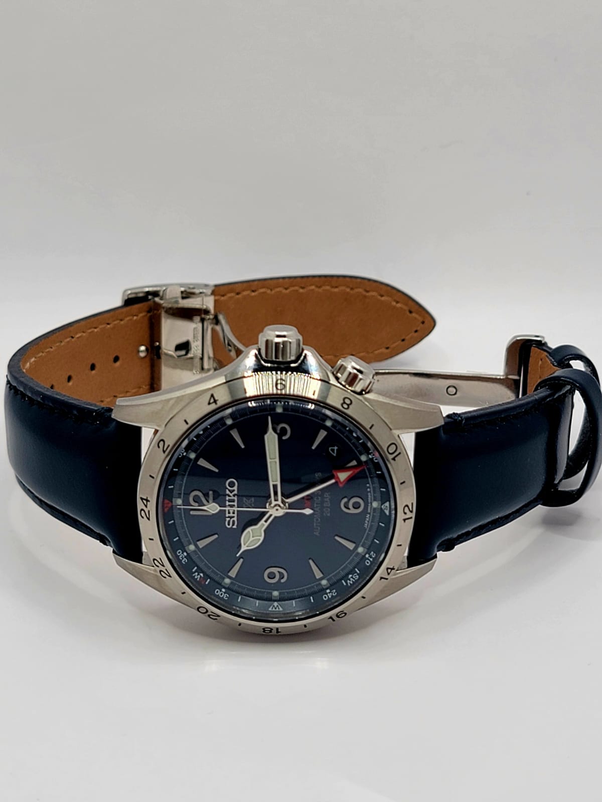 NEW Seiko Prospex Alpinist GMT Blue Dial Blue Leather Strap and Seiko Butterfly