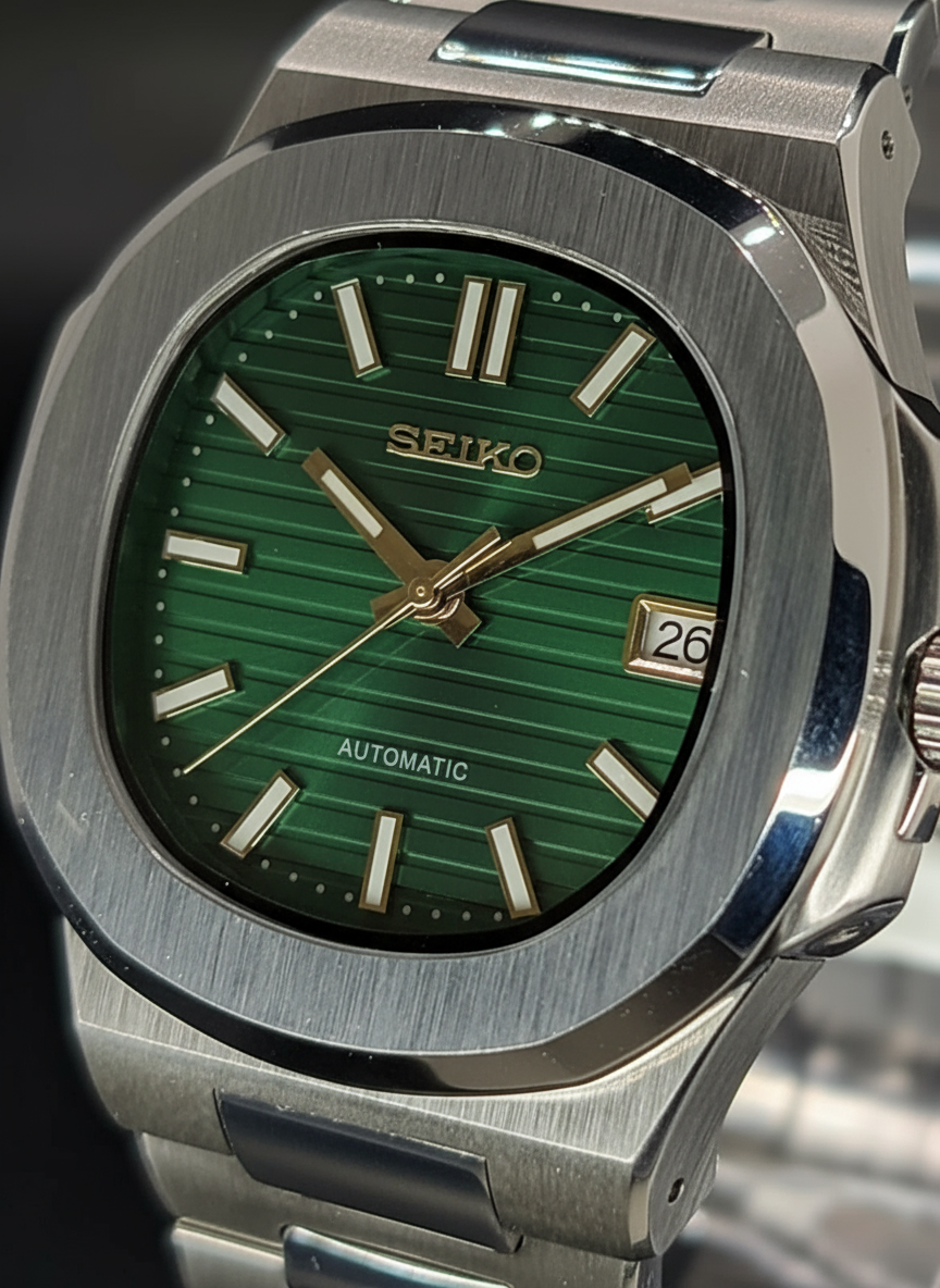 CUSTOM SEIKO NAUTILUS GREEN DIAL MOD WATCH Automatic Movement
