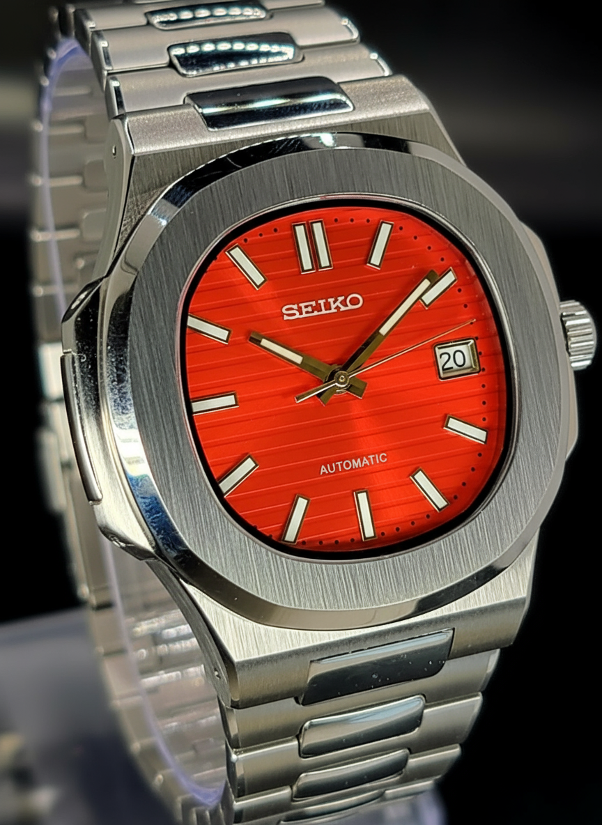 CUSTOM SEIKO NAUTILUS RED DIAL MOD WATCH Automatic Movement
