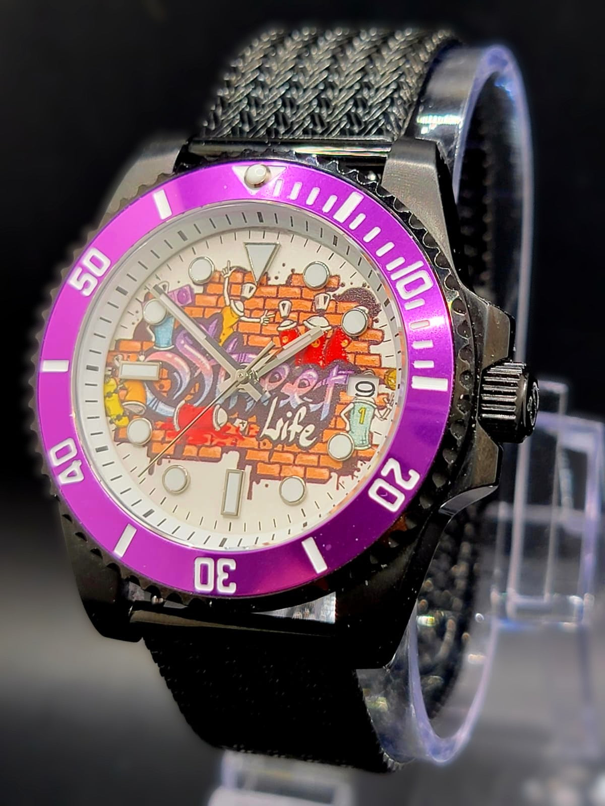 SEIKO STREET LIFE CUSTOM MOD w/ Black Steel Mesh Bracelet