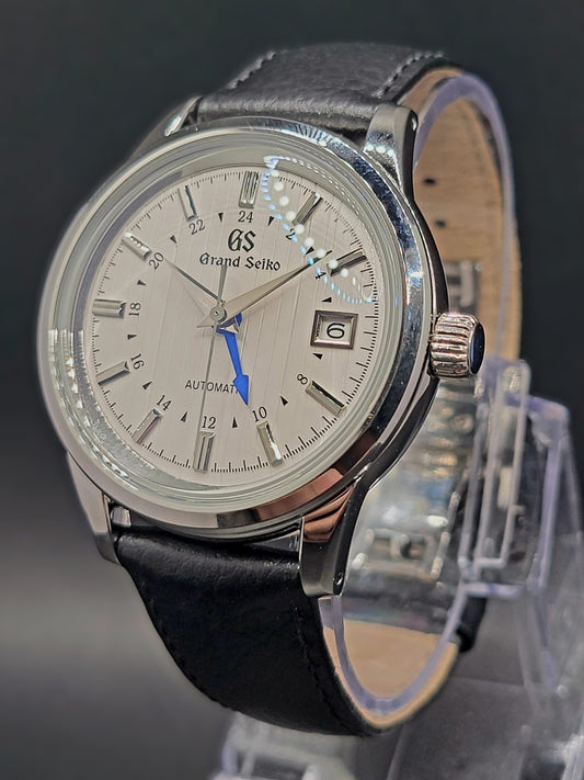 CUSTOM MOD (GRAND SEIKO ELEGANCE GMT) WHITE BAMBOO DIAL WITH BLUE GMT HAND &LEATHER STRAP AUTO NH34GMT NEW