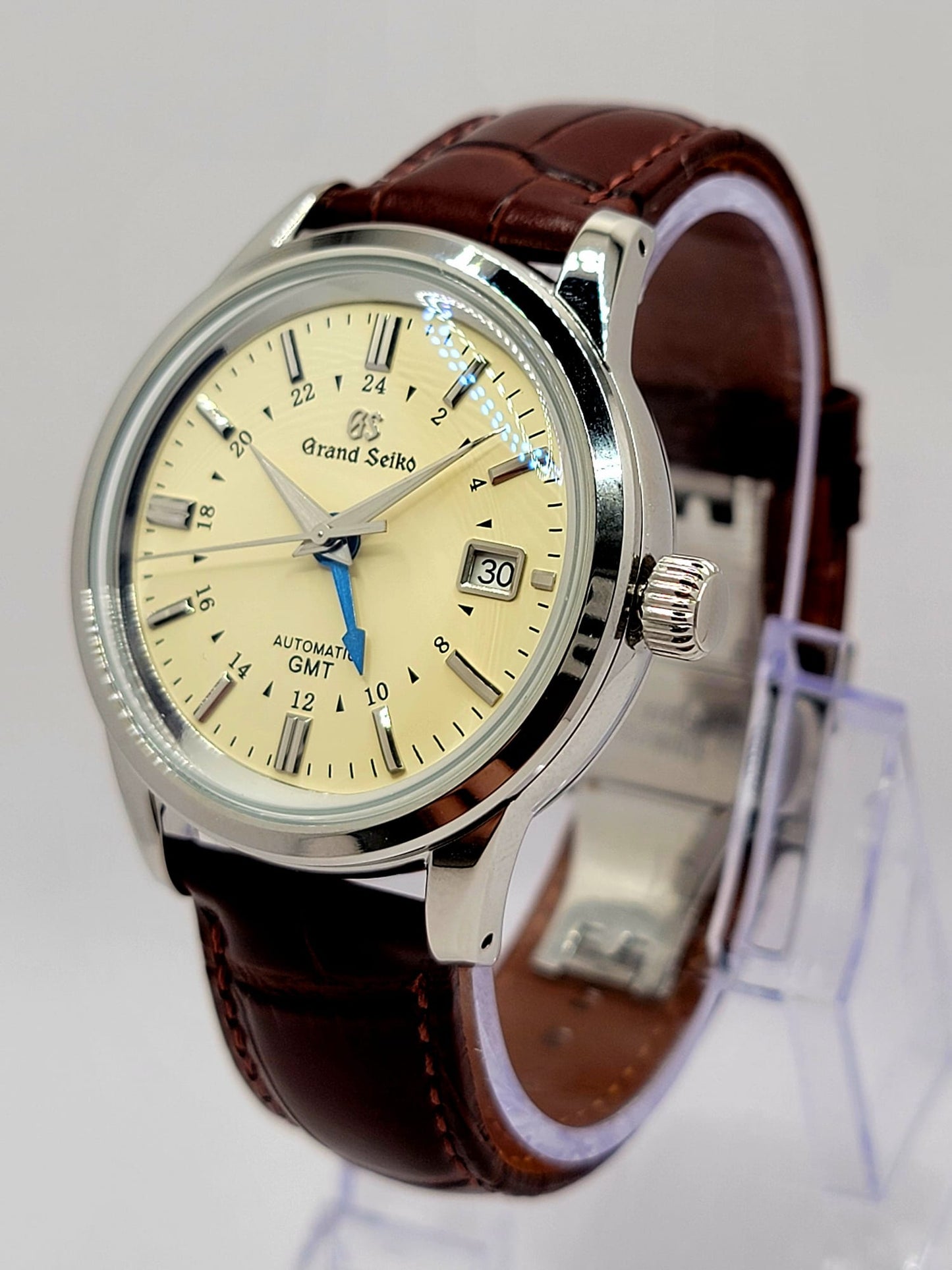 CUSTOM MOD (GRAND SEIKO ELEGANCE GMT) CREAM DIAL LEATHER STRAP AUTO NH34GMT NEW