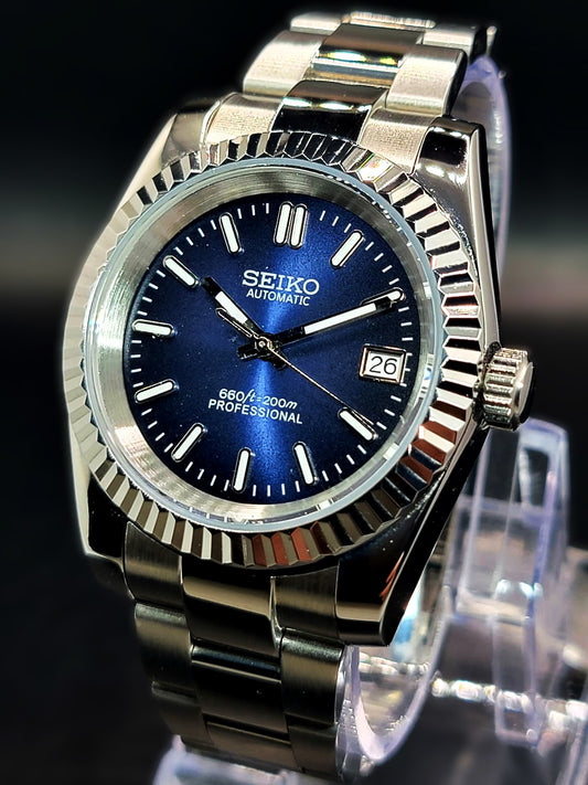 CUSTOM SEIKO MOD - NAVY BLUE - DATEJUST CASE - AUTOMATIC