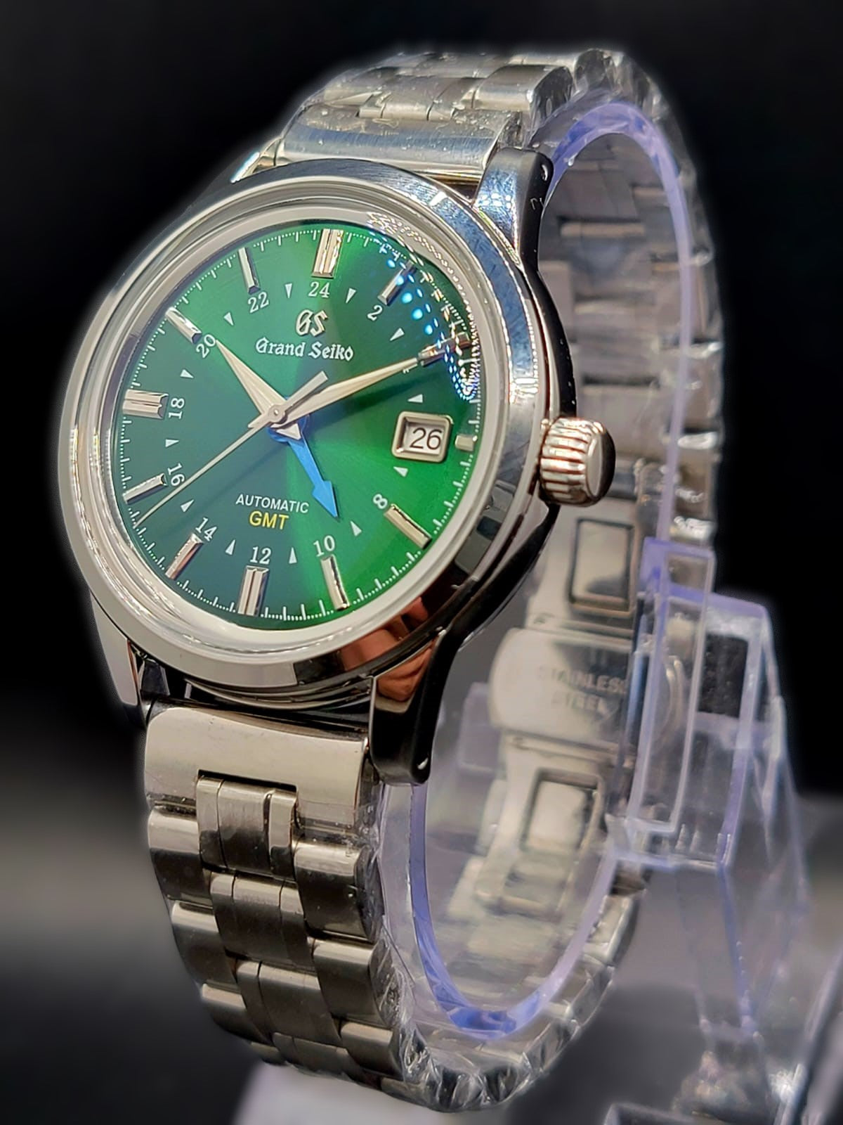 CUSTOM MOD (GRAND SEIKO ELEGANCE GMT) GREEN DIAL w LEATHER BAND AUTO NH34GMT