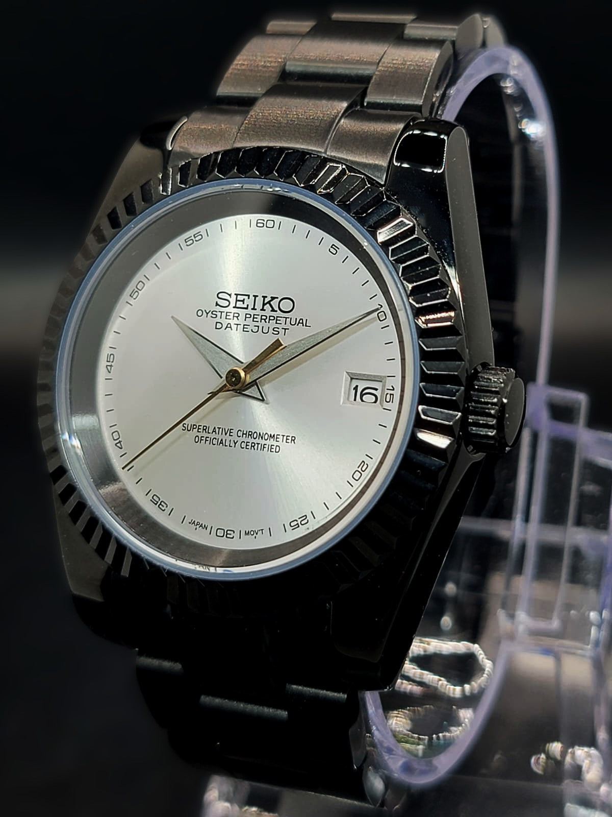 Seiko MOD Black Case with Silver Dial