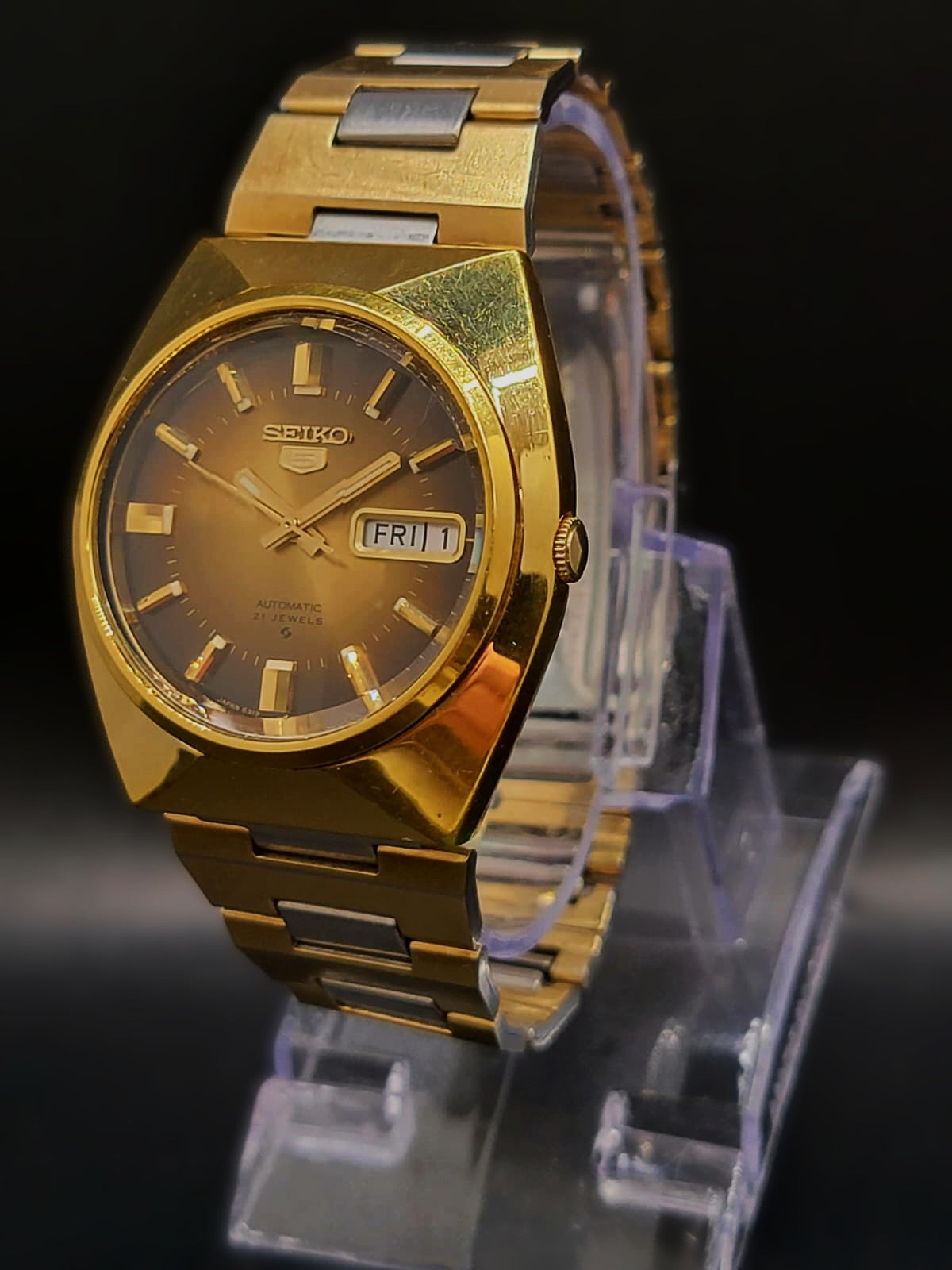 Seiko watch 5 DX 6106-7720 Sunburst Dial Automatic men Day date Working Vintage