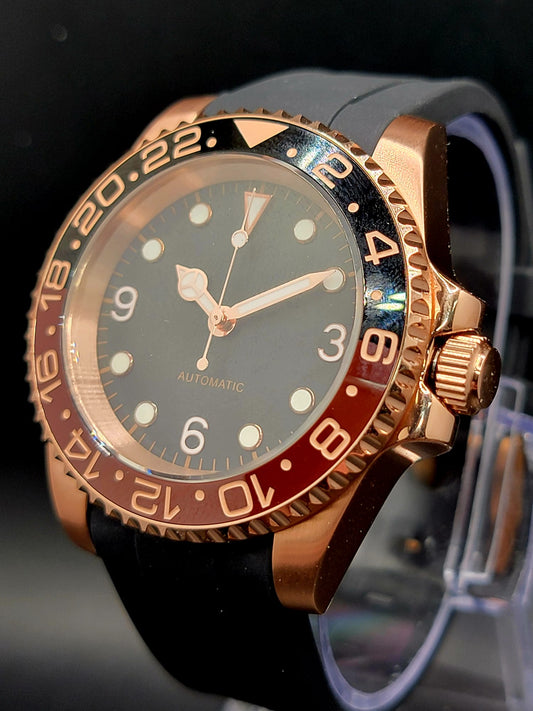 Sterile MOD 40mm Black-n-Rose Gold Rootbeer - Sapphire NH35 Automatic Men Watch NEW