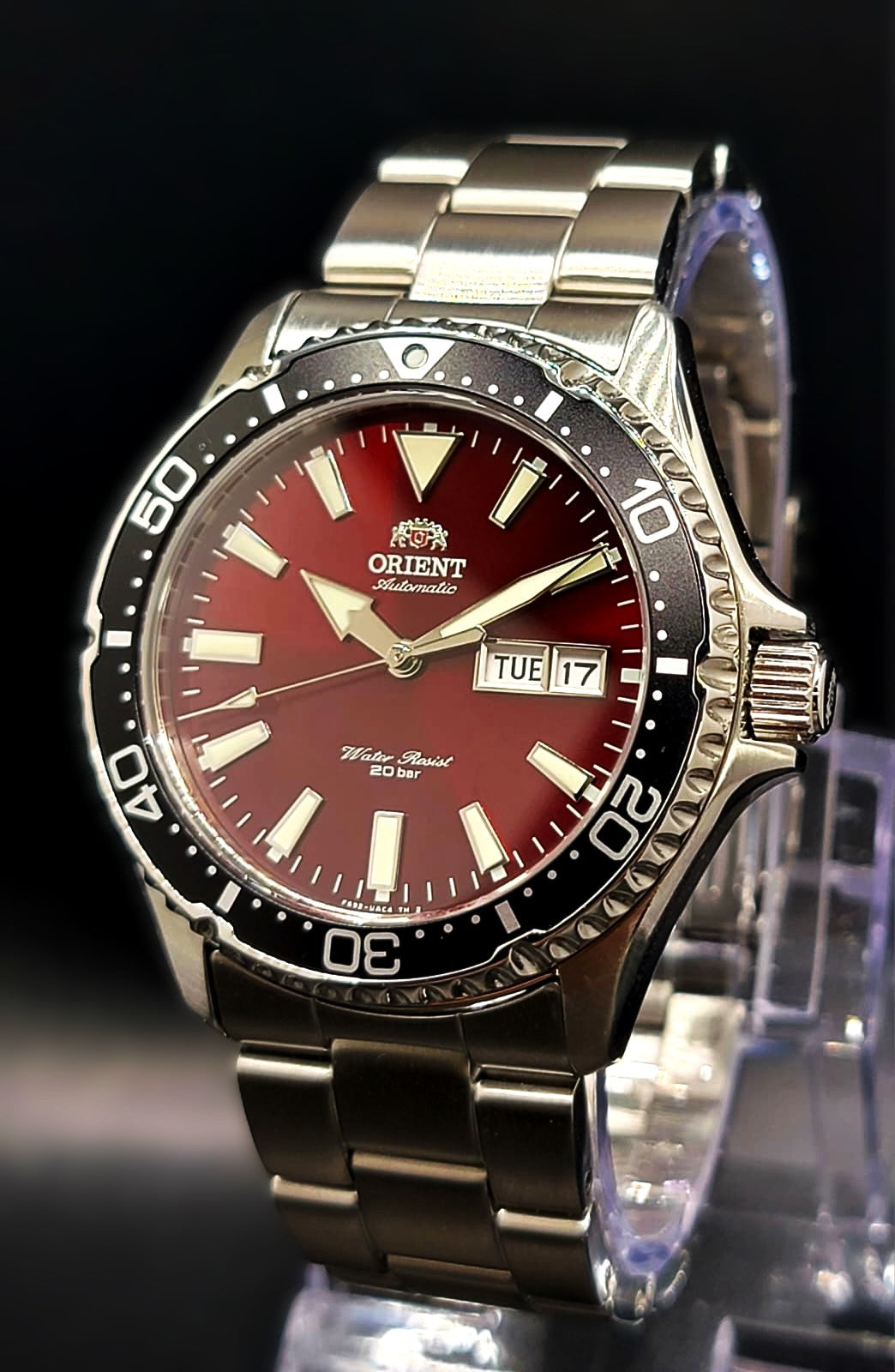 Orient Kamasu Maroon Dial Men's Stainless Steel Diver Watch RA-AA0003R39B