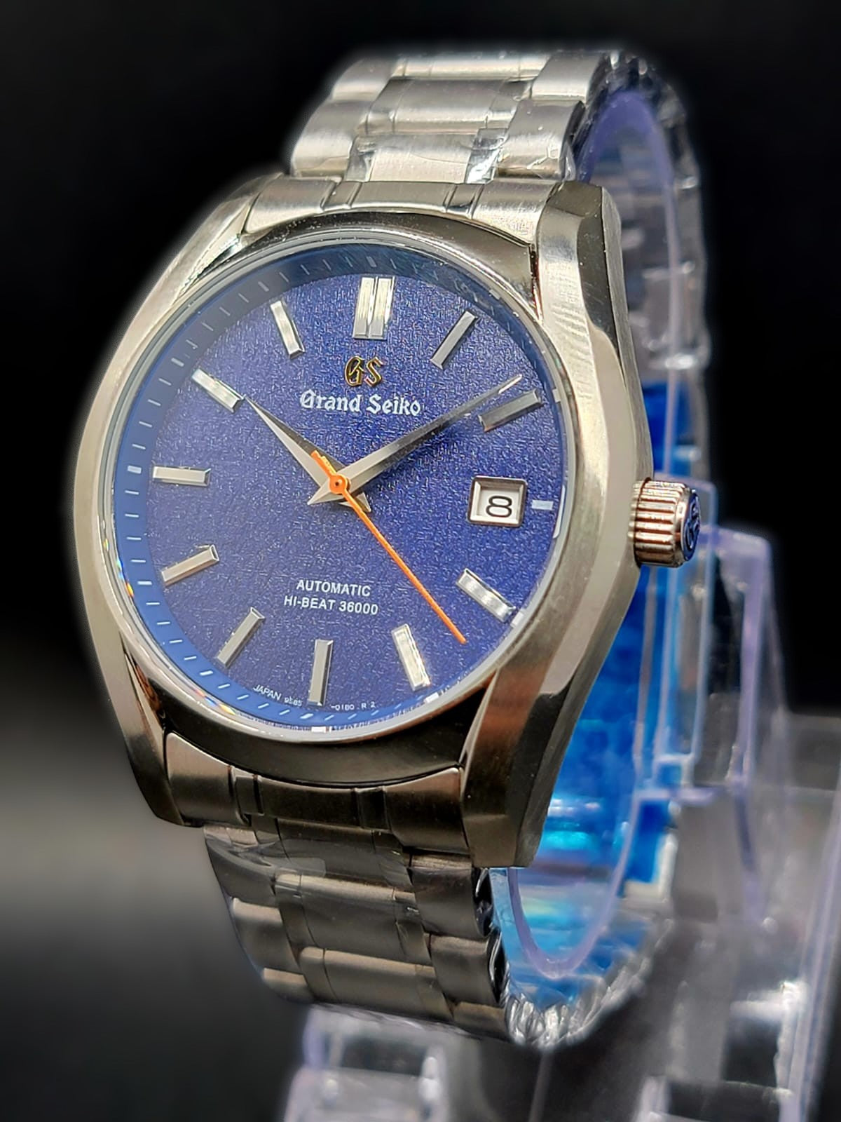 CUSTOM MOD (GRAND SEIKO HERITAGE) BLUE AUTOMATIC NH35A MOVEMENT OPEN CASE-BACK NEW