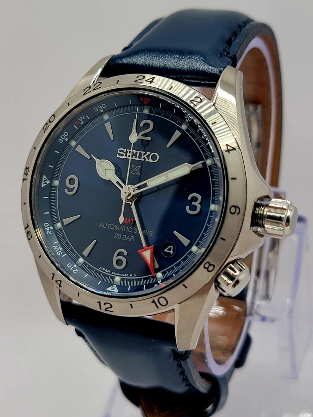 NEW Seiko Prospex Alpinist GMT Blue Dial Blue Leather Strap and Seiko Butterfly