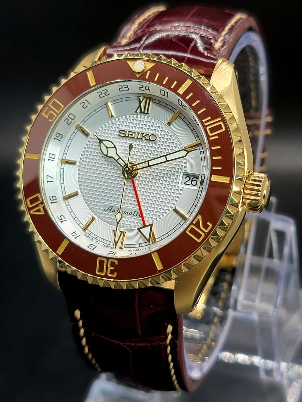 CUSTOM SEIKO MOD - ROMAN WHITE n BURGUNDY GOLD - LIMITED EDITION WHILE SUPPLIES LAST