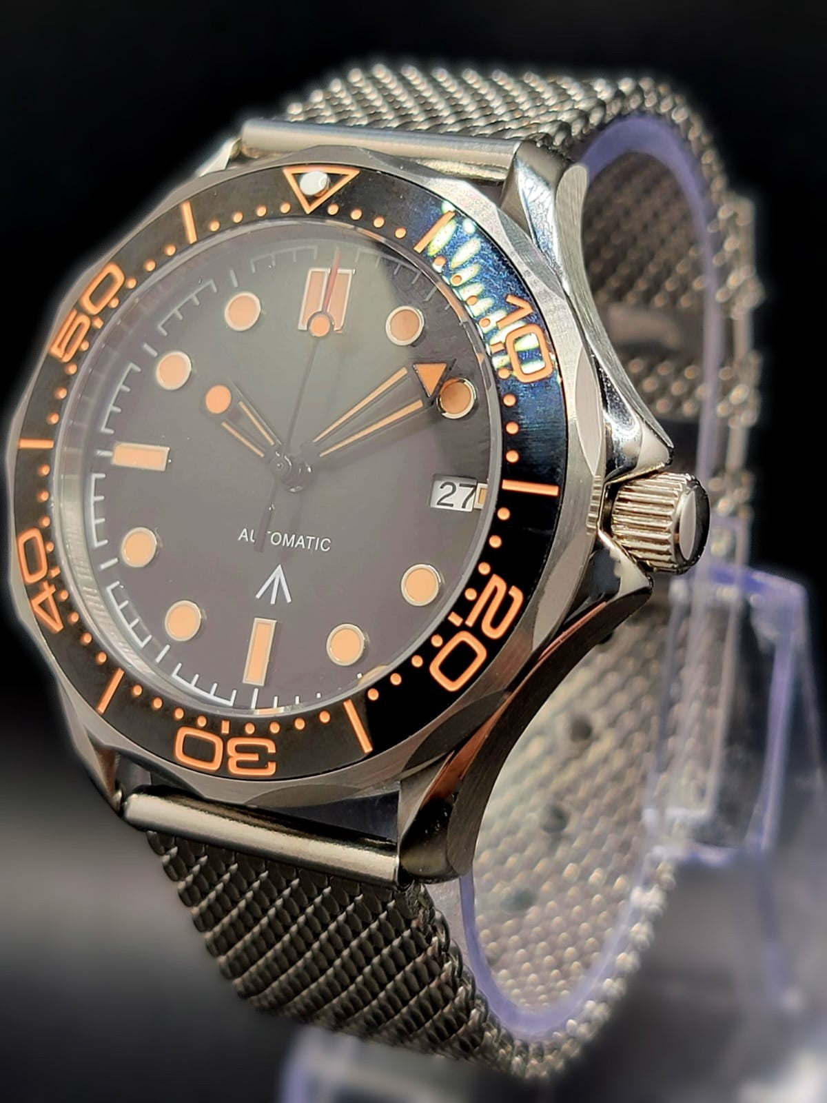 Sterile MOD 41mm Black and Orange 007 Diver - Sapphire Glass 24 Jewels NH35 Automatic Men Watch
