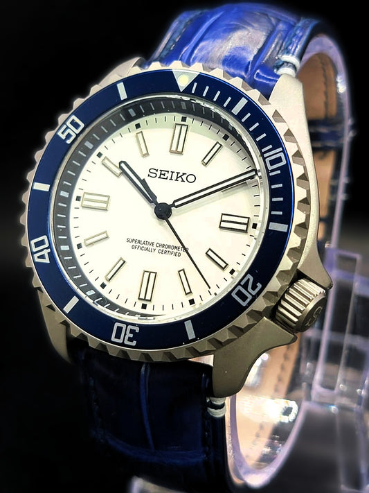 CUSTOM PREMIER SEIKO MOD - WHITE n PATEK BLUE CAMO