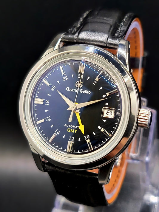 CUSTOM MOD (GRAND SEIKO ELEGANCE GMT) BLACK DIAL LEATHER BAND AUTO NH34GMT NEW