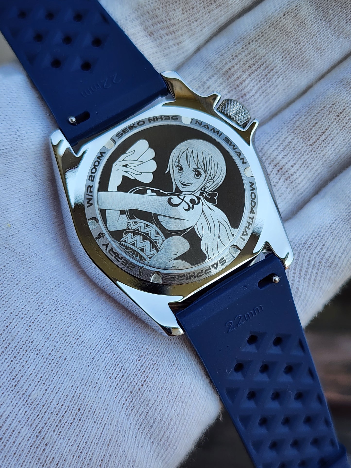 CUSTOM Mod4Thai (Nami Swan - Berry) Blue Dial with Custom Engraved Caseback