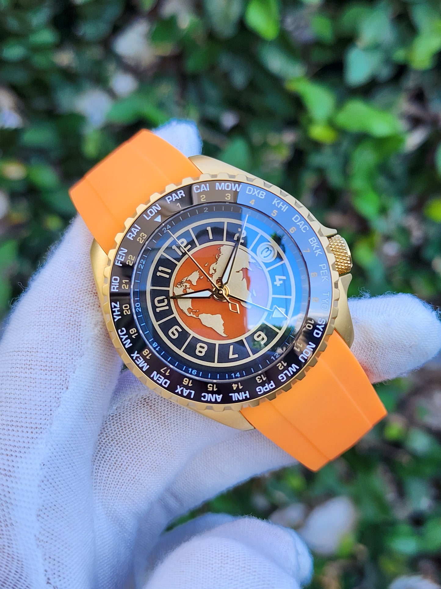 CUSTOM Mod4Thai (Seiko GMT World Time) Orange Dial NH34 Movement NEW