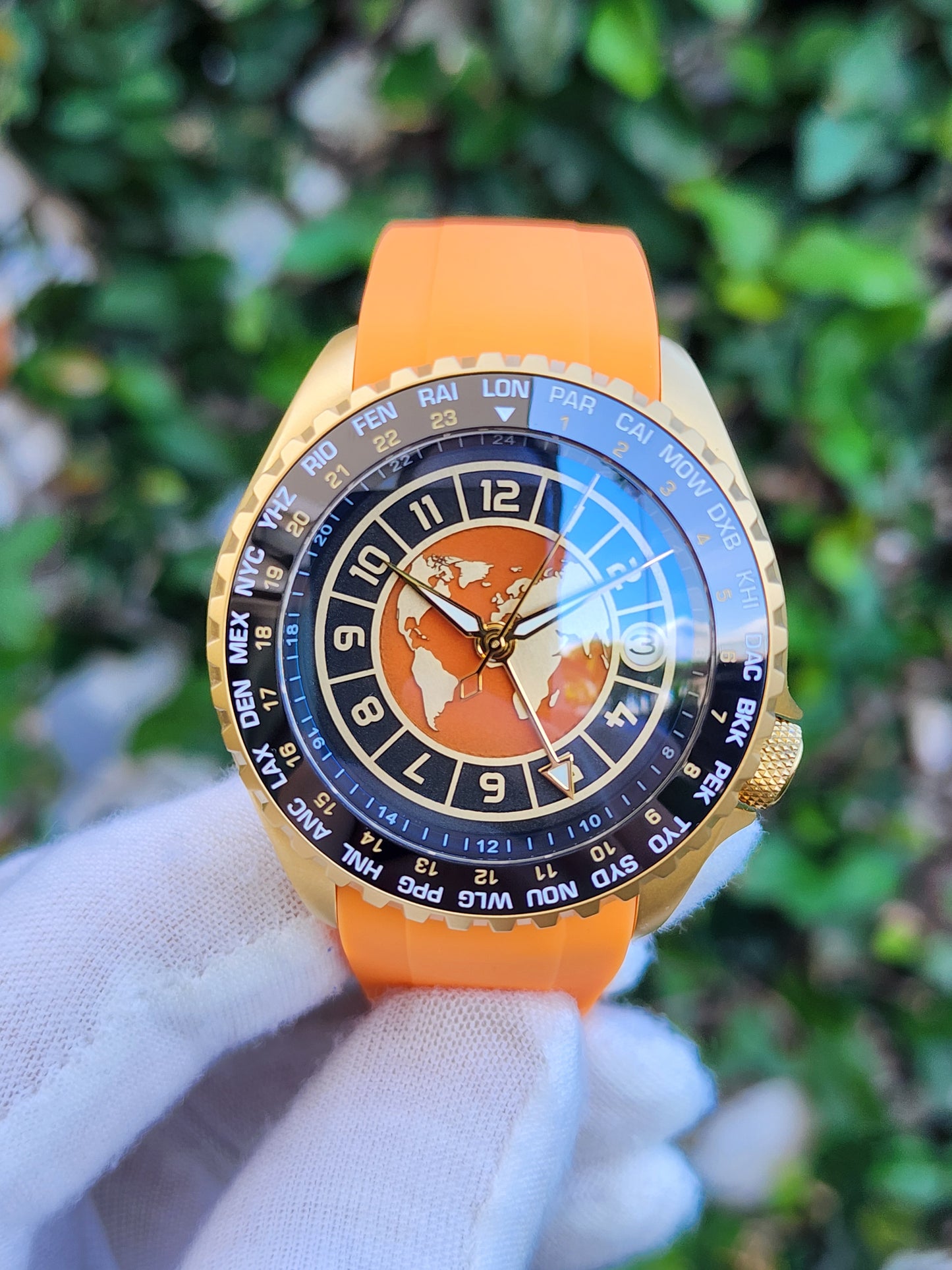 CUSTOM Mod4Thai (Seiko GMT World Time) Orange Dial NH34 Movement NEW