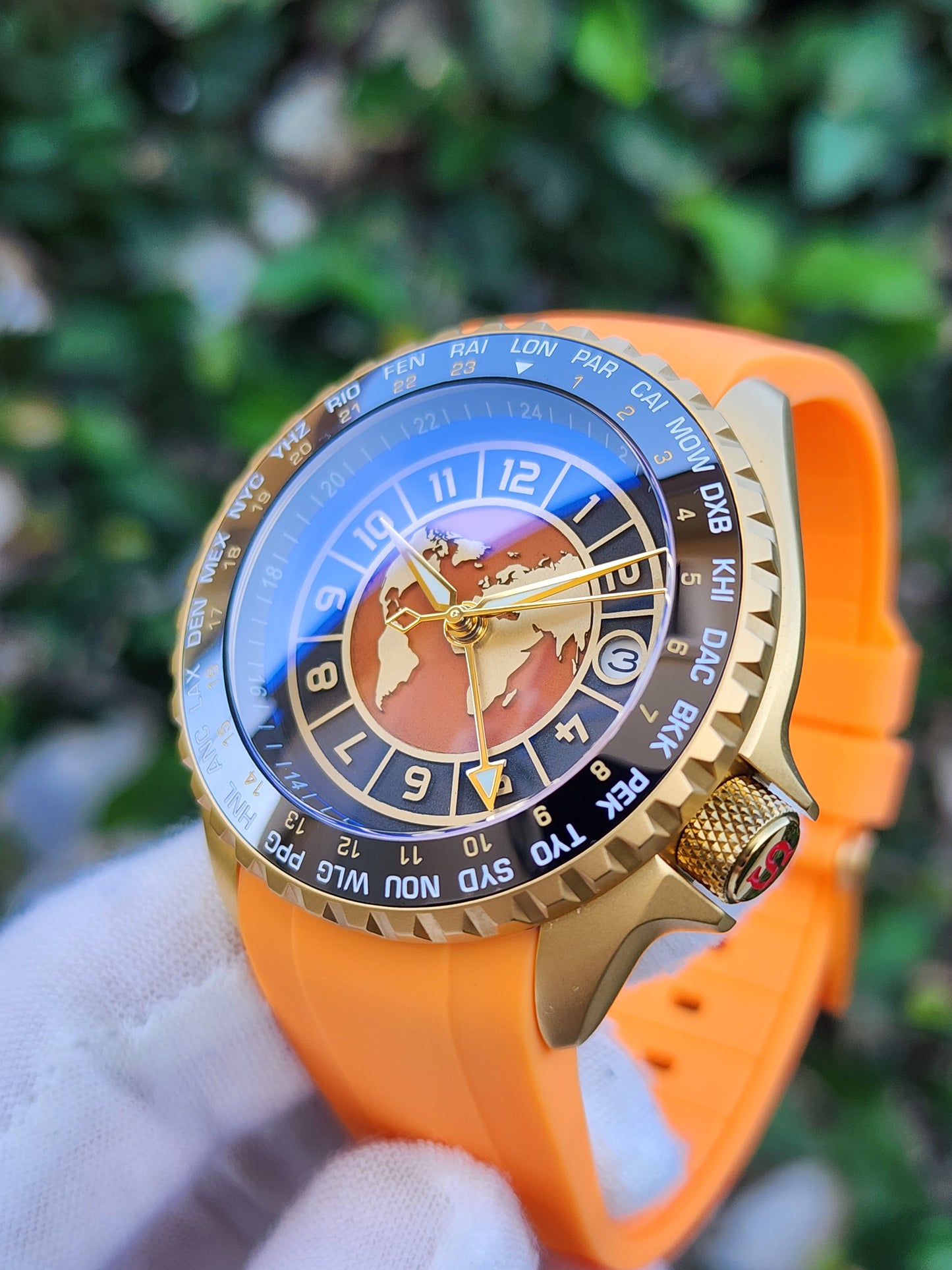 CUSTOM Mod4Thai (Seiko GMT World Time) Orange Dial NH34 Movement NEW