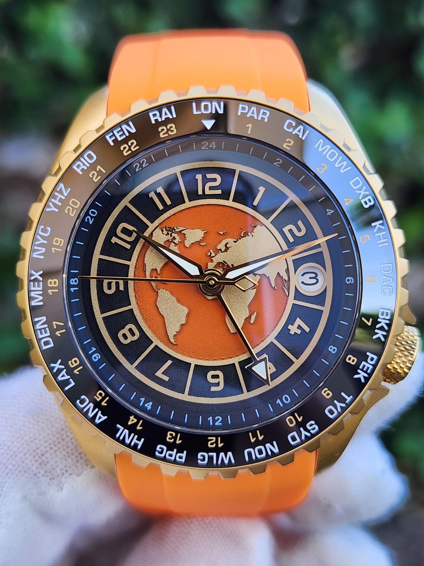 CUSTOM Mod4Thai (Seiko GMT World Time) Orange Dial NH34 Movement NEW