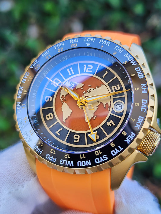 CUSTOM Mod4Thai (Seiko GMT World Time) Orange Dial NH34 Movement NEW