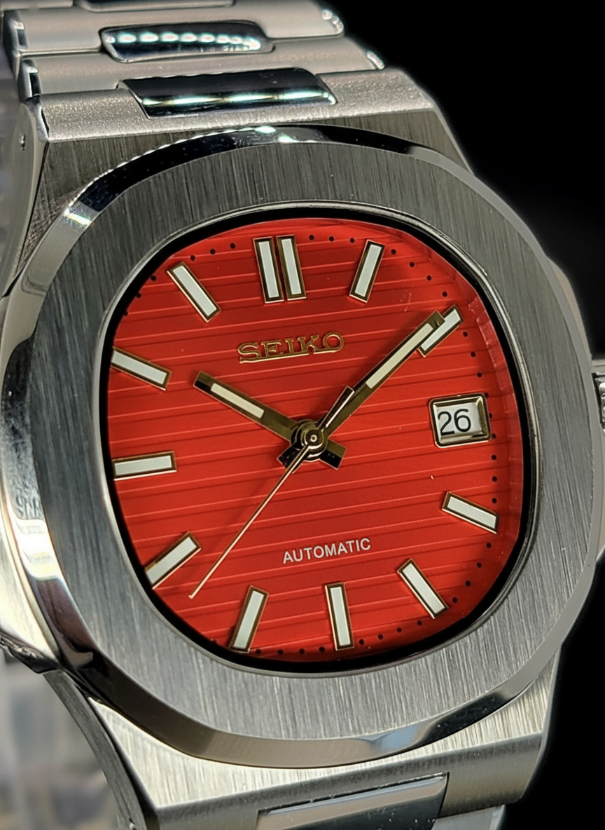 CUSTOM SEIKO NAUTILUS RED DIAL MOD WATCH Automatic Movement