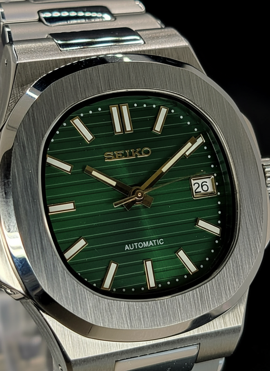 CUSTOM SEIKO NAUTILUS GREEN DIAL MOD WATCH Automatic Movement