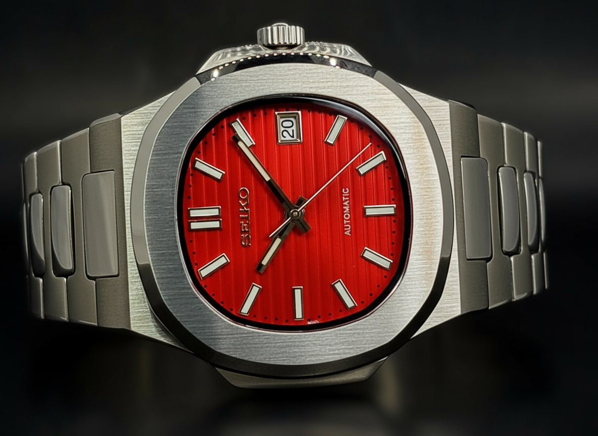 CUSTOM SEIKO NAUTILUS RED DIAL MOD WATCH Automatic Movement