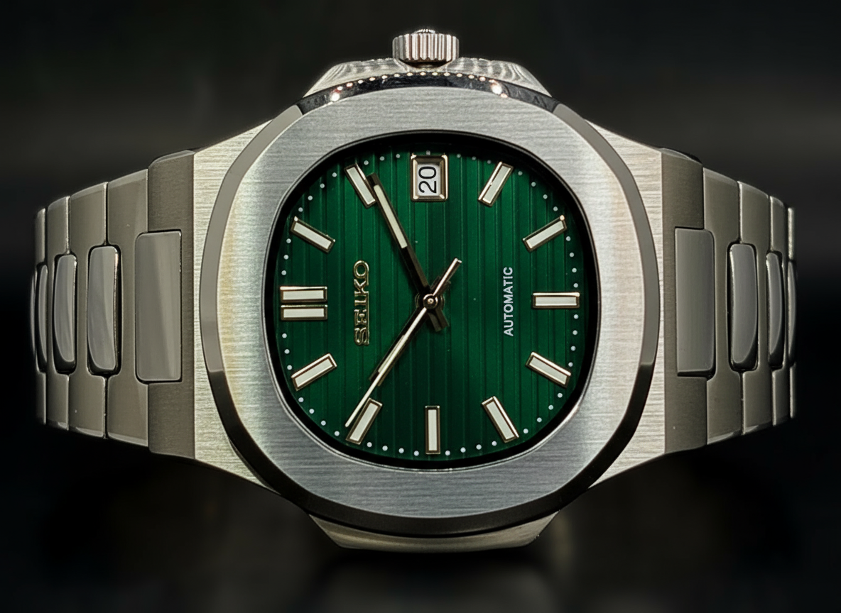 CUSTOM SEIKO NAUTILUS GREEN DIAL MOD WATCH Automatic Movement