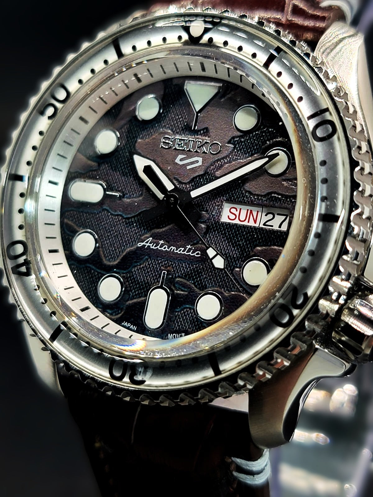 SEIKO - 5 SPORTS CUSTOM MOD - PATINA CASE AND CUSTOM PATINA LEATHER