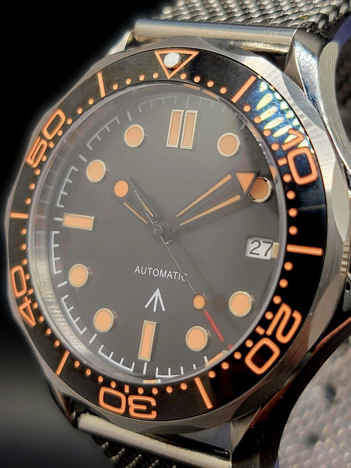Sterile MOD 41mm Black and Orange 007 Diver - Sapphire Glass 24 Jewels NH35 Automatic Men Watch