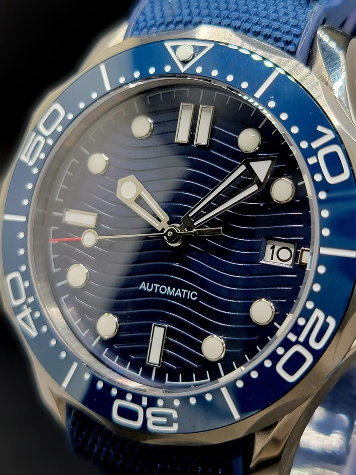 CUSTOM MOD 41mm Blue Wave Dial Sapphire NH35A Auto Mens Watch **USA SHIPPED**