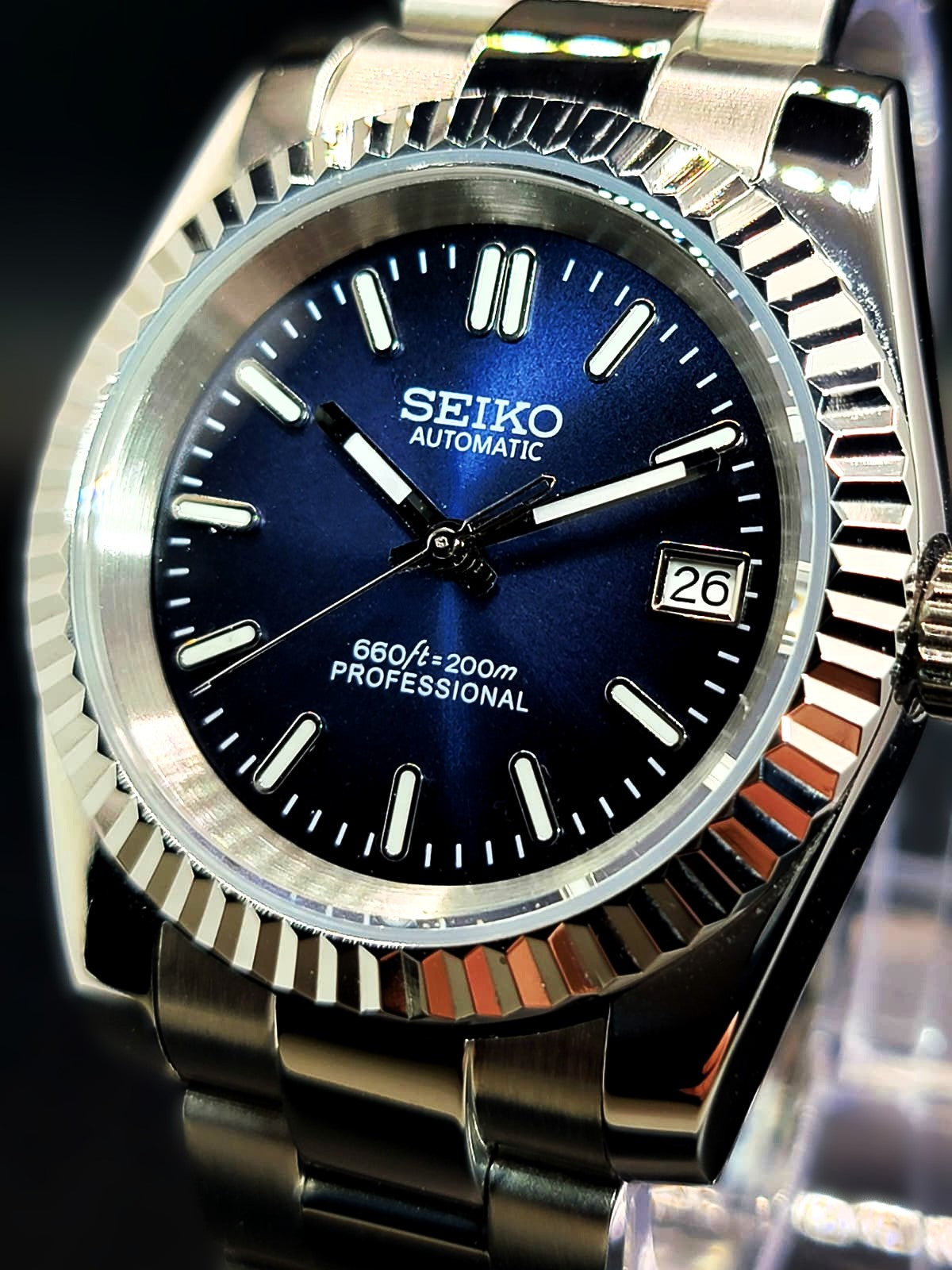 CUSTOM SEIKO MOD - NAVY BLUE - DATEJUST CASE - AUTOMATIC