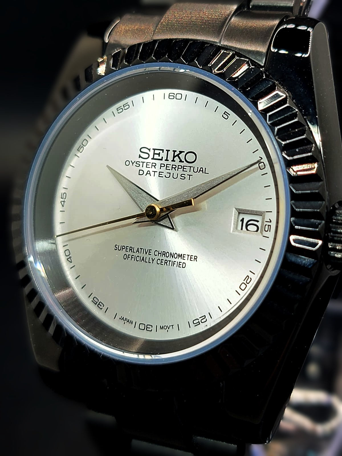 Seiko MOD Black Case with Silver Dial