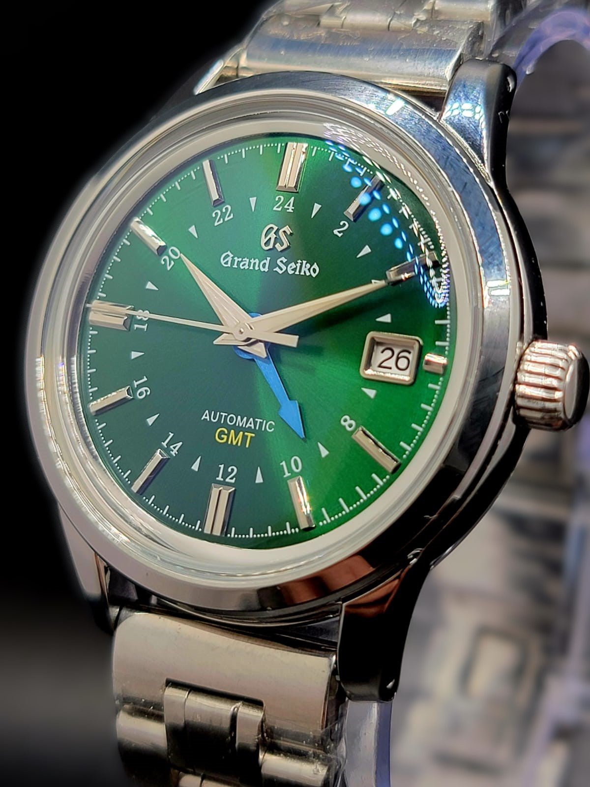 CUSTOM MOD (GRAND SEIKO ELEGANCE GMT) GREEN DIAL w LEATHER BAND AUTO NH34GMT