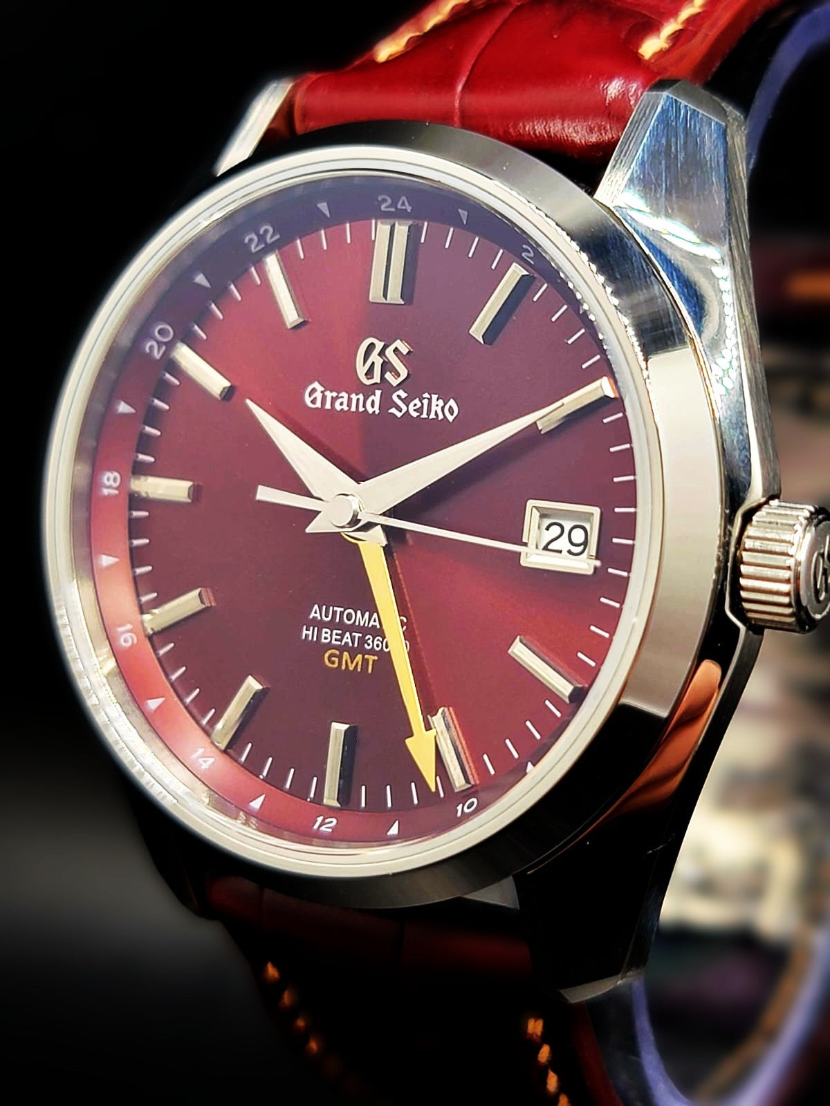 CUSTOM PREMIER LIMITLESS MOD (GRAND SEIKO HERITAGE GMT) BURGANDY DIAL, CUSTOM HANDMADE LEATHER BAND WITH BUTTERFLY CLASP, NH34GMT AUTOMATIC NEW **BUILD TO ORDER, SERIOUS INQUIRES ONLY PLEASE**
