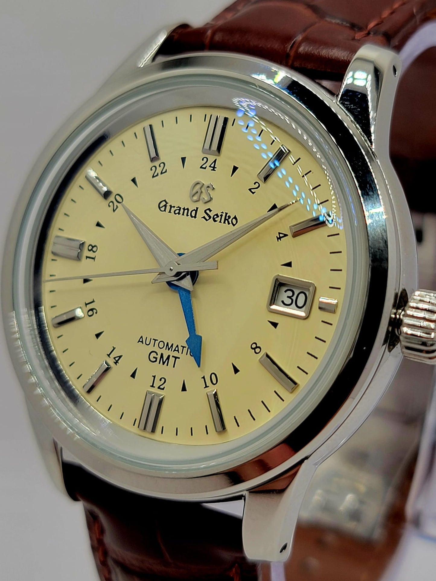 CUSTOM MOD (GRAND SEIKO ELEGANCE GMT) CREAM DIAL LEATHER STRAP AUTO NH34GMT NEW