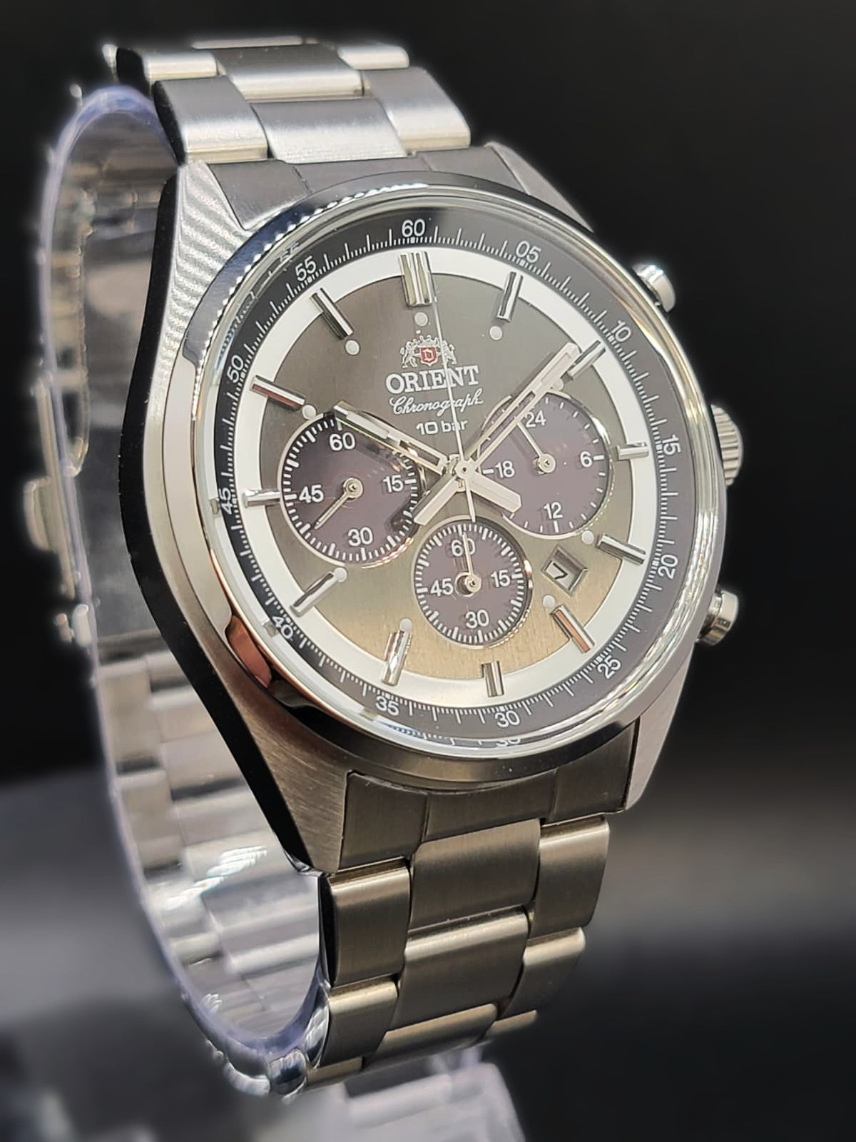 Orient Sporty Neo 70's Neo Seventees Solar Panda Wristwatch, Dark Gray