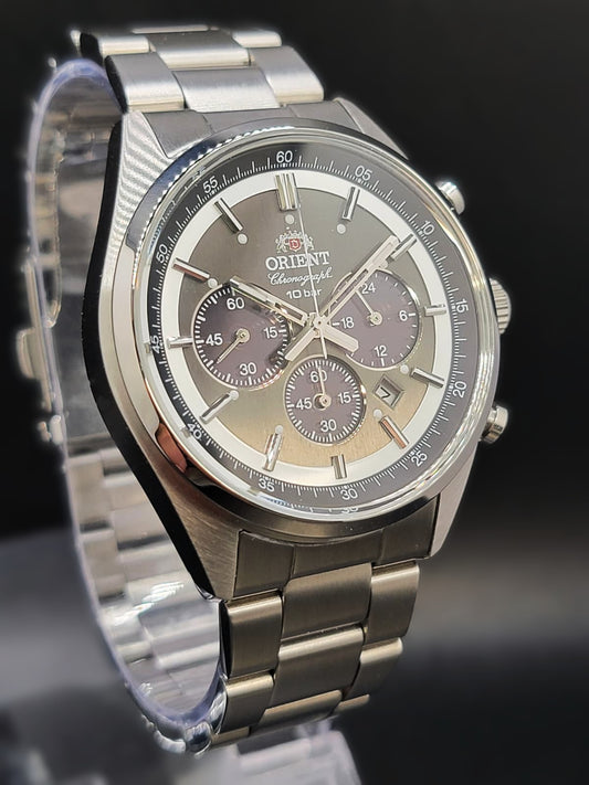 Orient Sporty Neo 70's Neo Seventees Solar Panda Wristwatch, Dark Gray