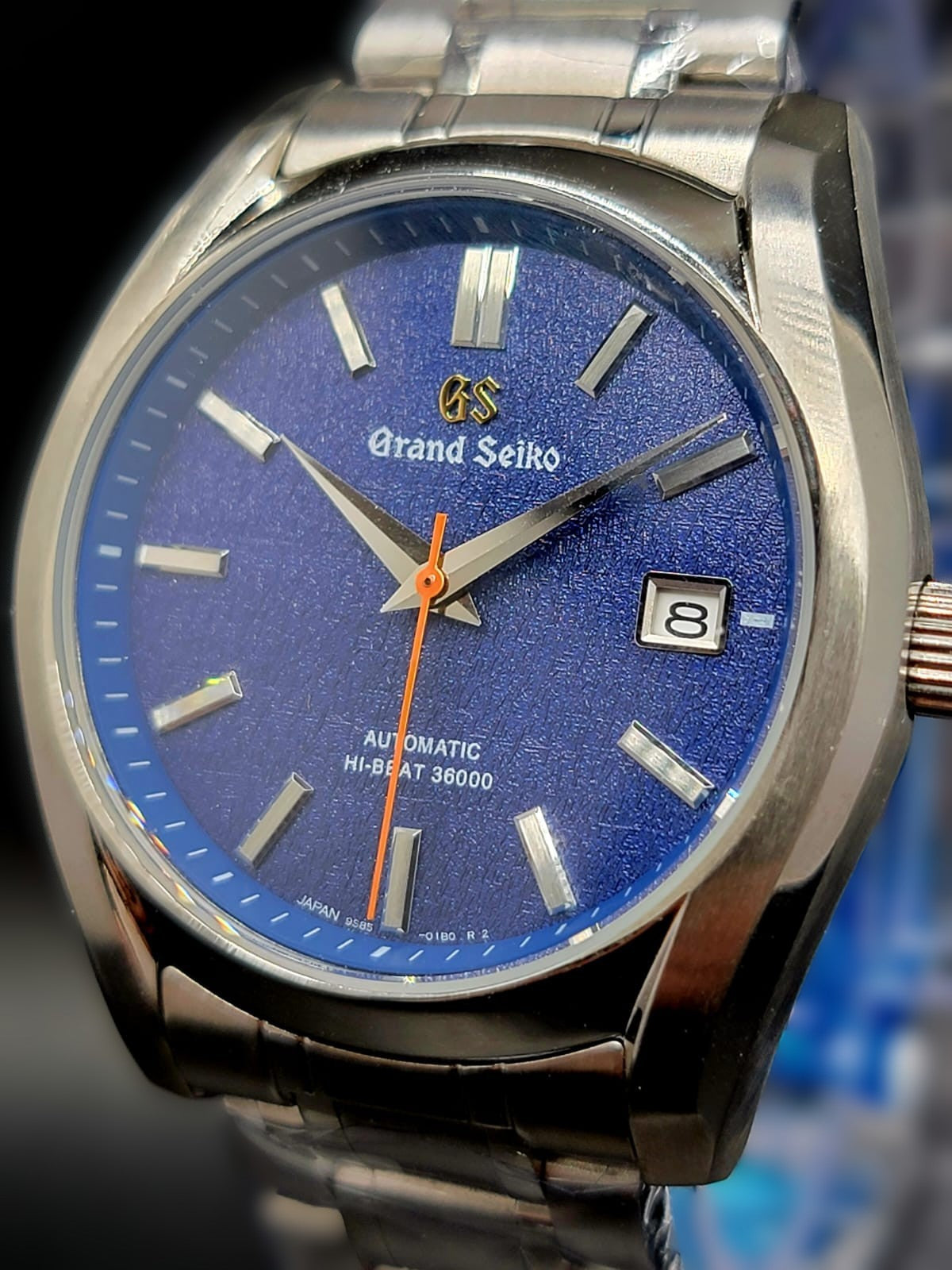 CUSTOM MOD (GRAND SEIKO HERITAGE) BLUE AUTOMATIC NH35A MOVEMENT OPEN CASE-BACK NEW