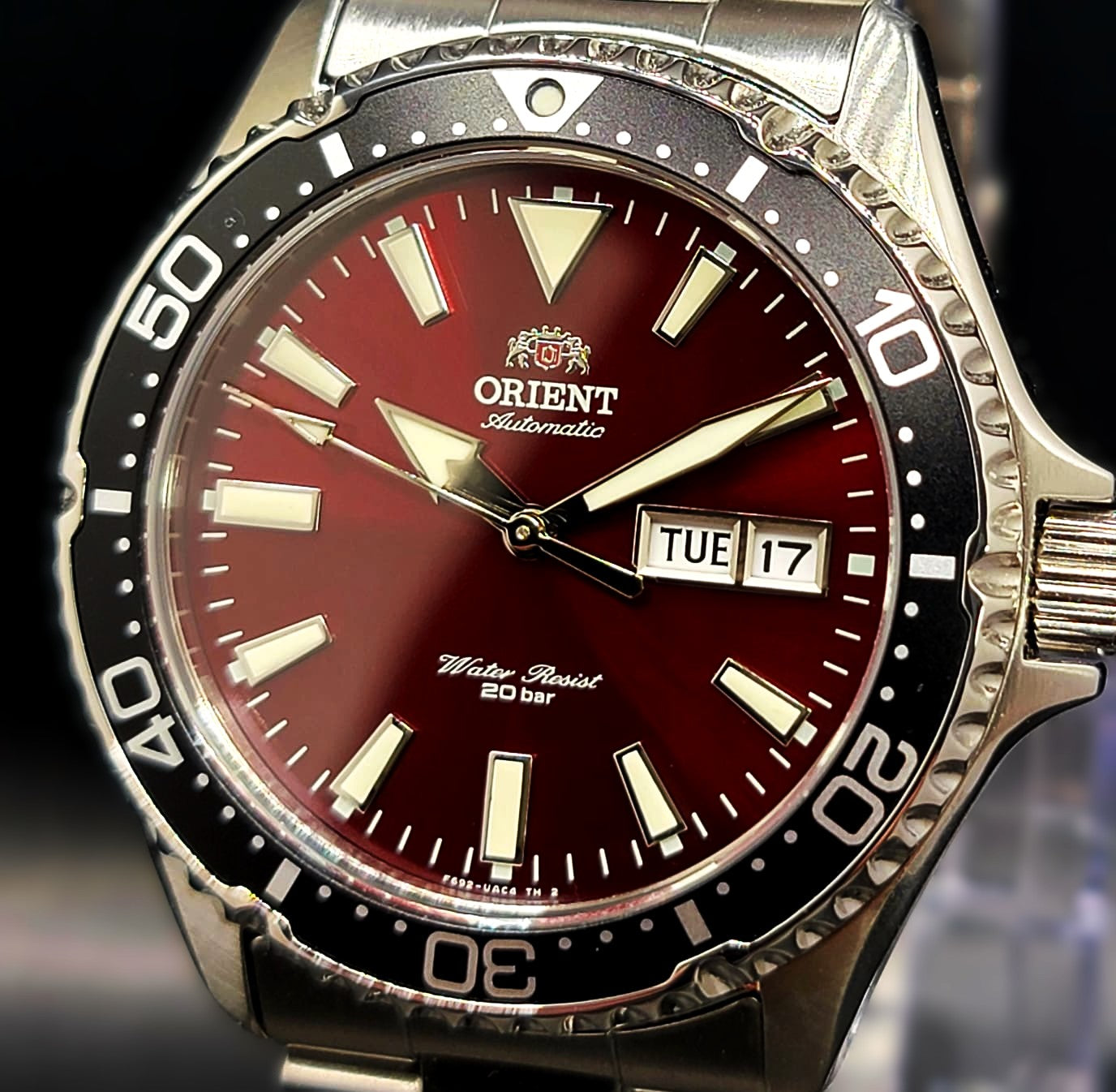 Orient Kamasu Maroon Dial Men's Stainless Steel Diver Watch RA-AA0003R39B