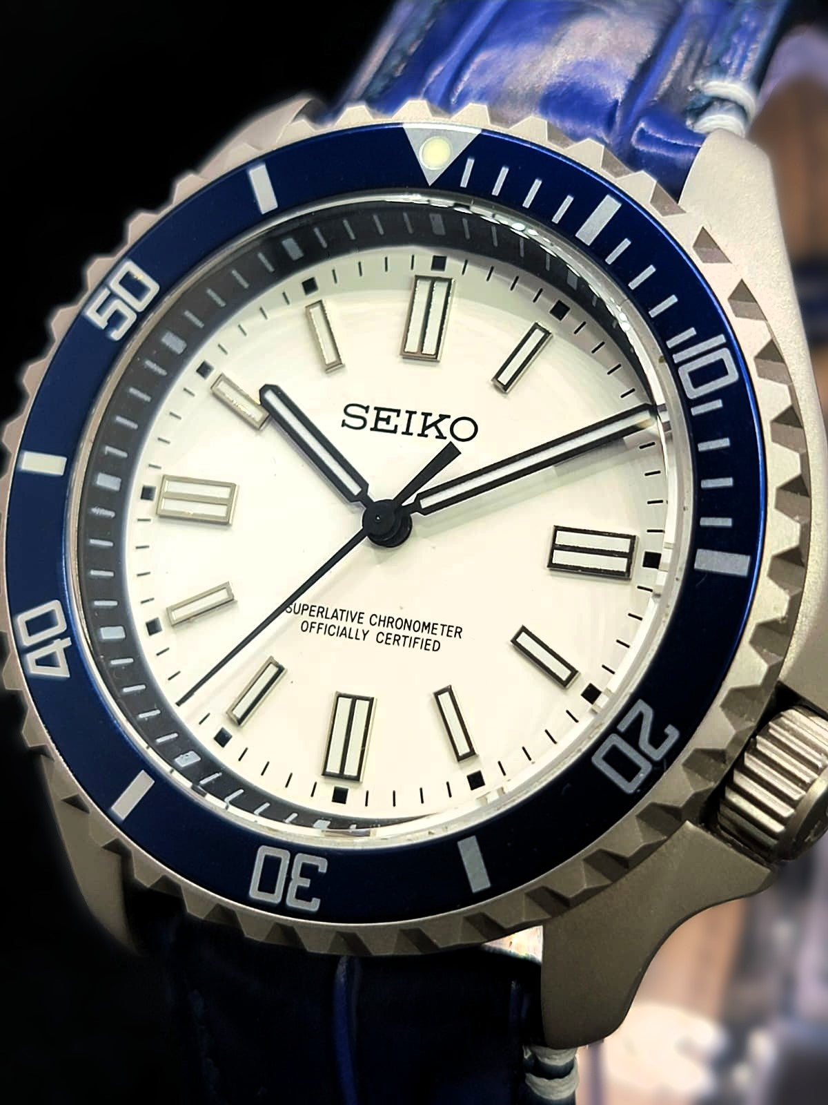 CUSTOM PREMIER SEIKO MOD - WHITE n PATEK BLUE CAMO