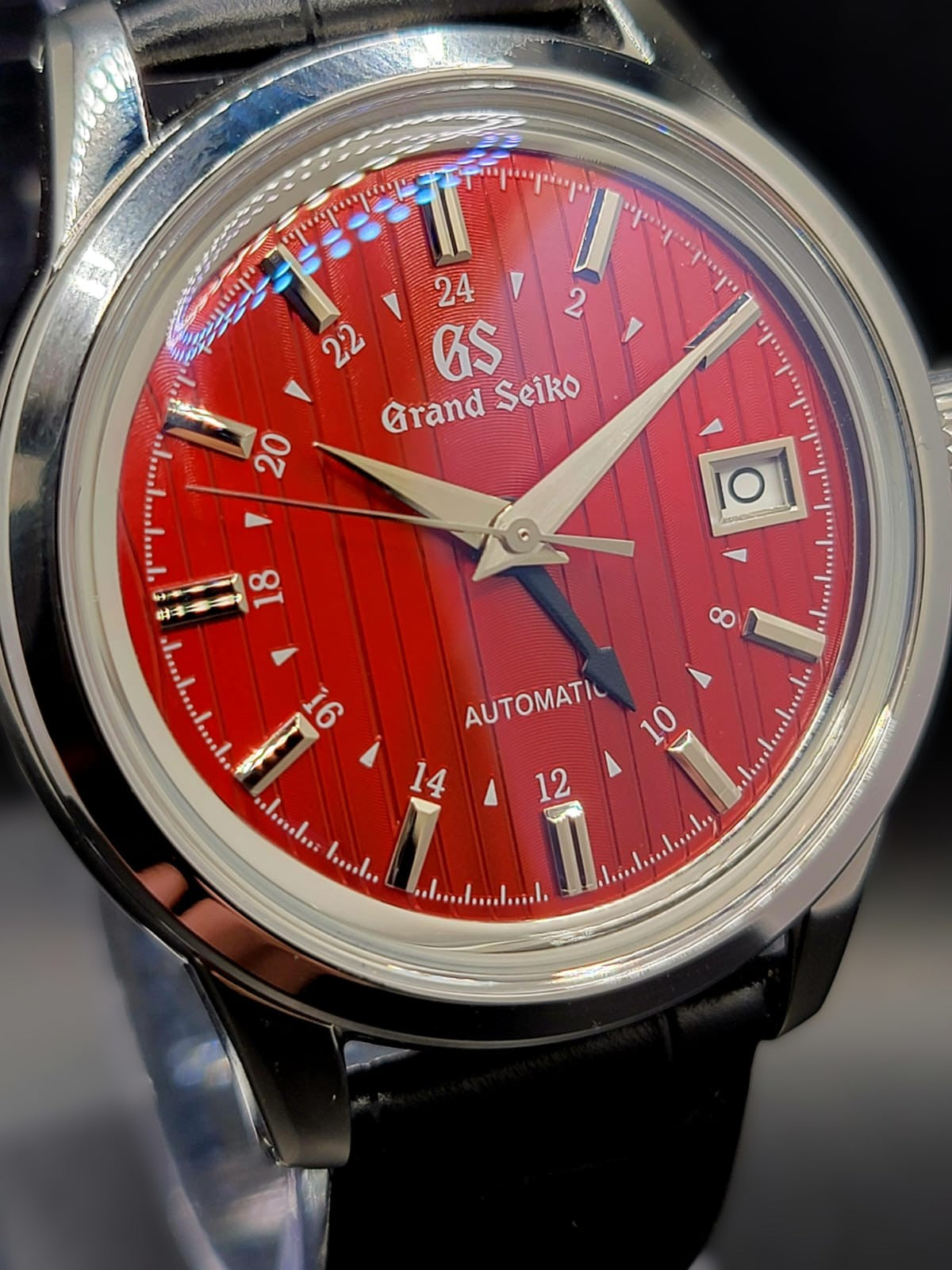 CUSTOM MOD (GRAND SEIKO ELEGANCE GMT) BURGANDY DIAL WITH BLACK GMT LEATHER STRAP AUTO NH34 NEW