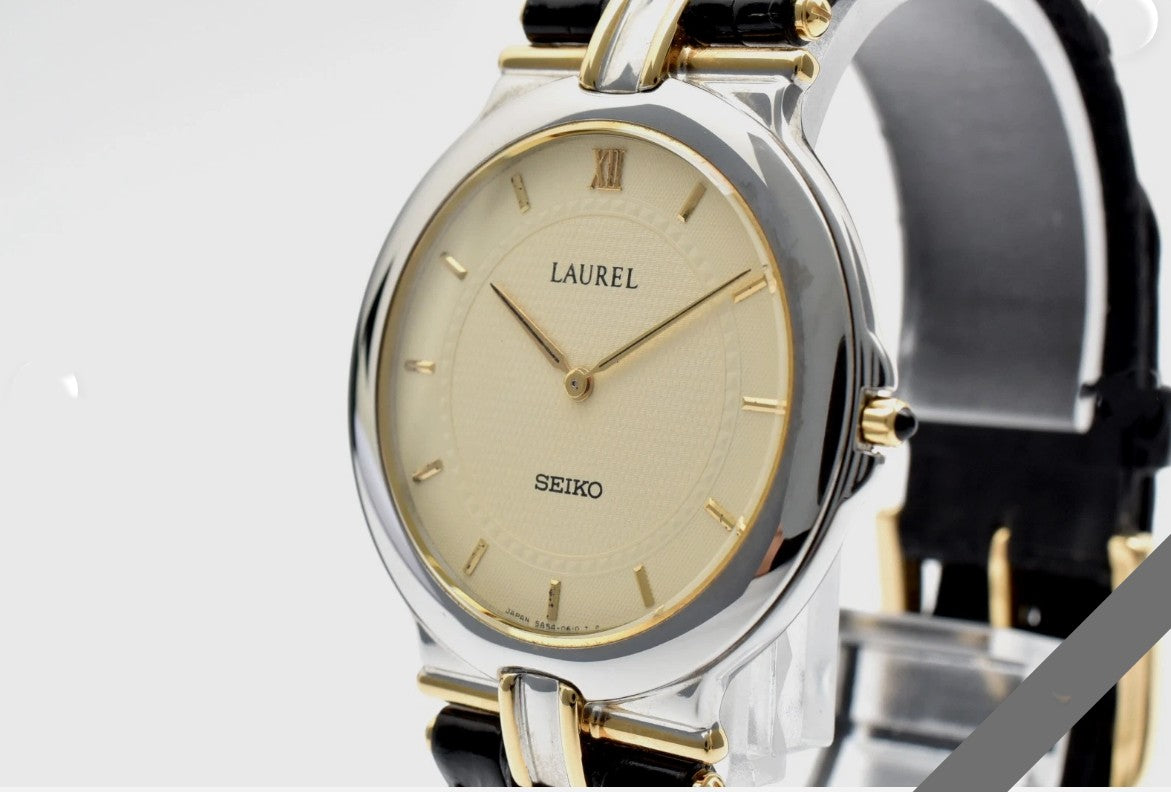 MINT w/Box SEIKO LAUREL 5A54-0290 Cream Dial Silver Women's 33mm