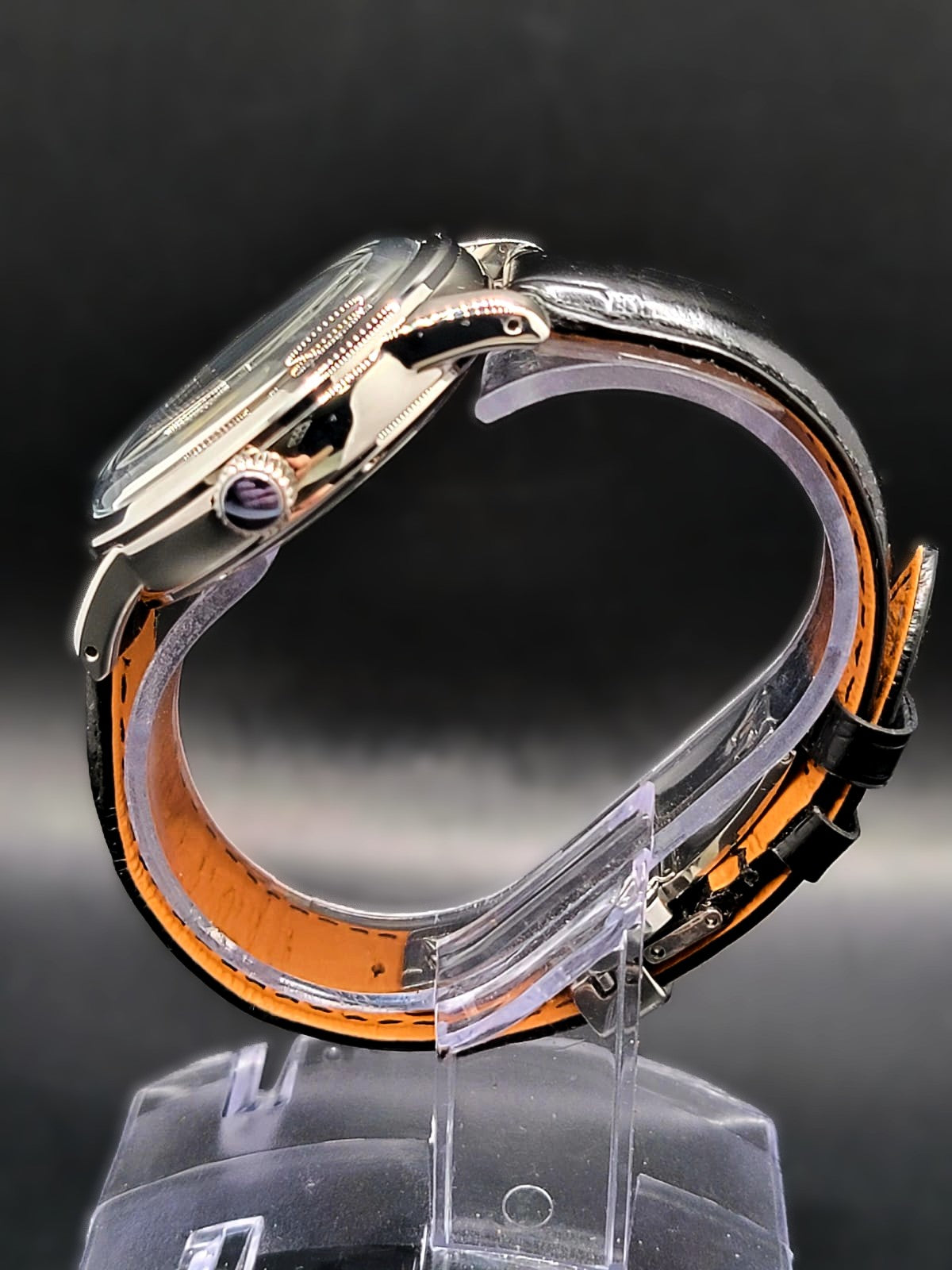 CUSTOM MOD (GRAND SEIKO ELEGANCE GMT) BLACK DIAL LEATHER BAND AUTO NH34GMT NEW